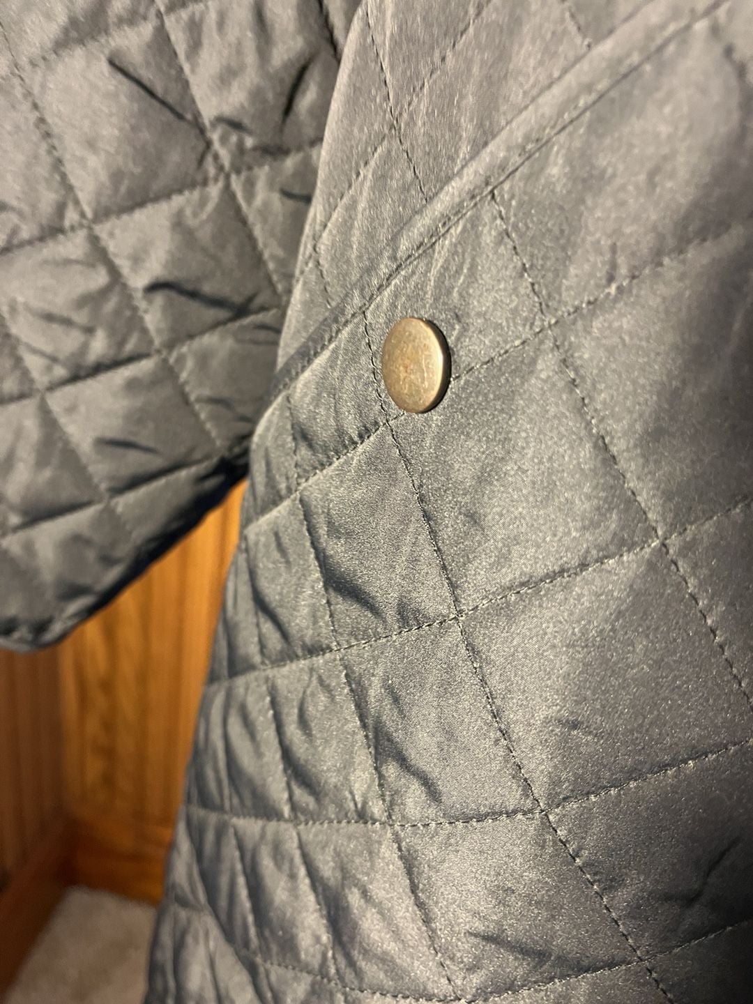 Lands' End Quilted Jacket BrownishBlack Corduroy Collar 7