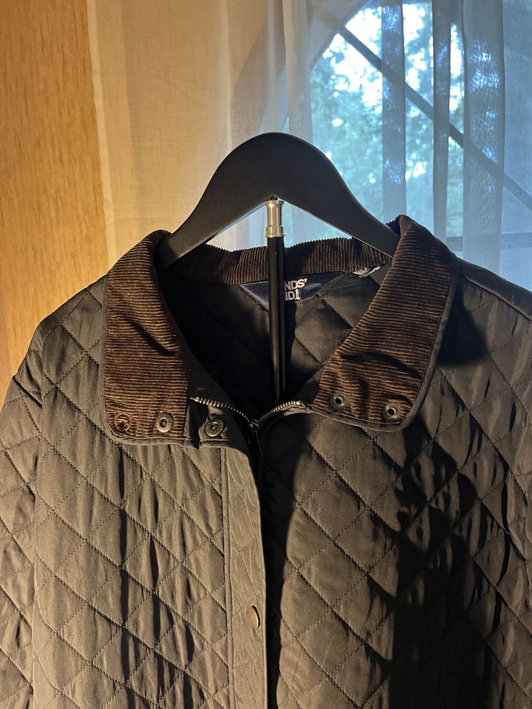 Lands' End Quilted Jacket BrownishBlack Corduroy Collar 9
