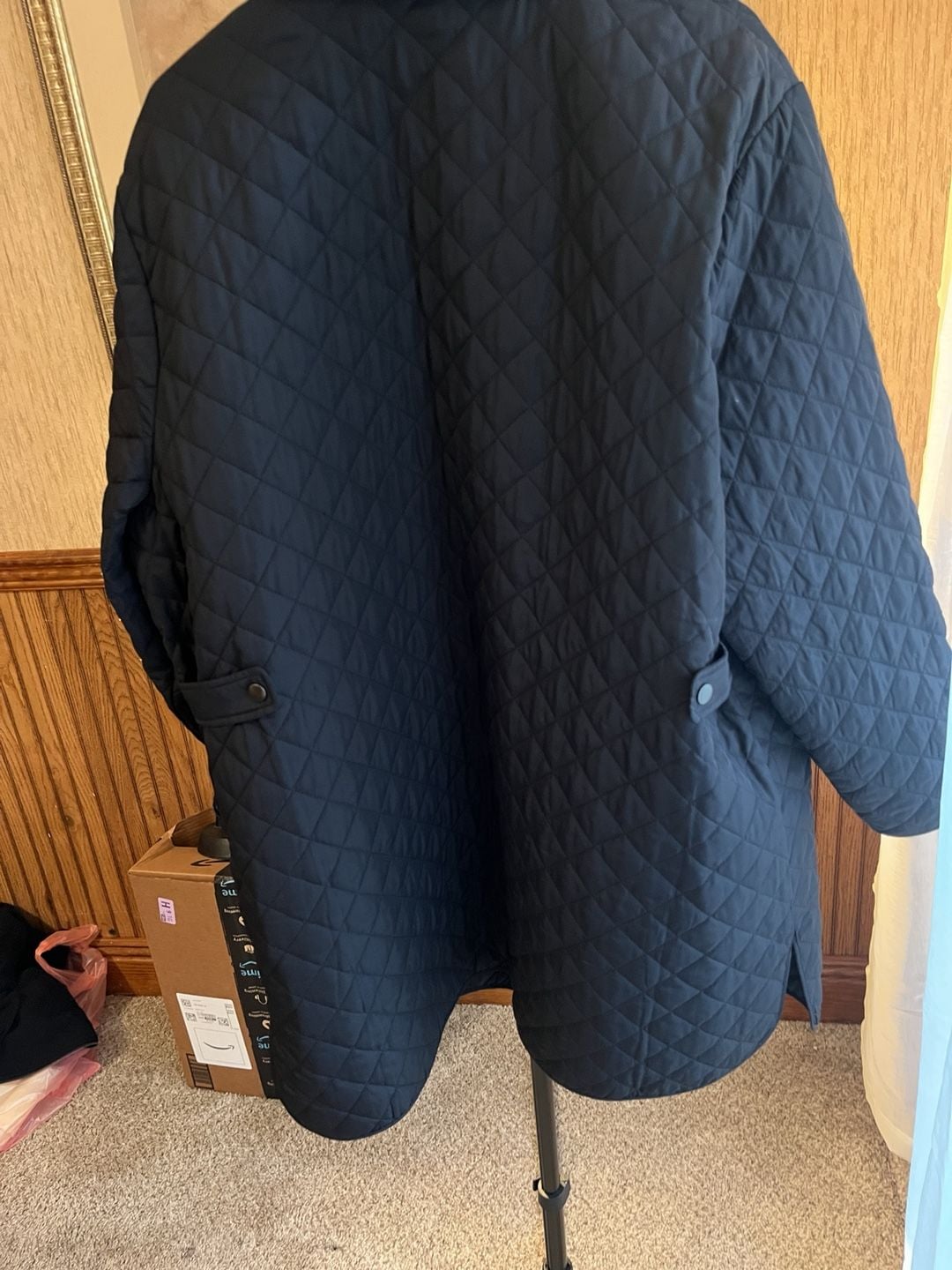 Lands' End Quilted Jacket BrownishBlack Corduroy Collar 12