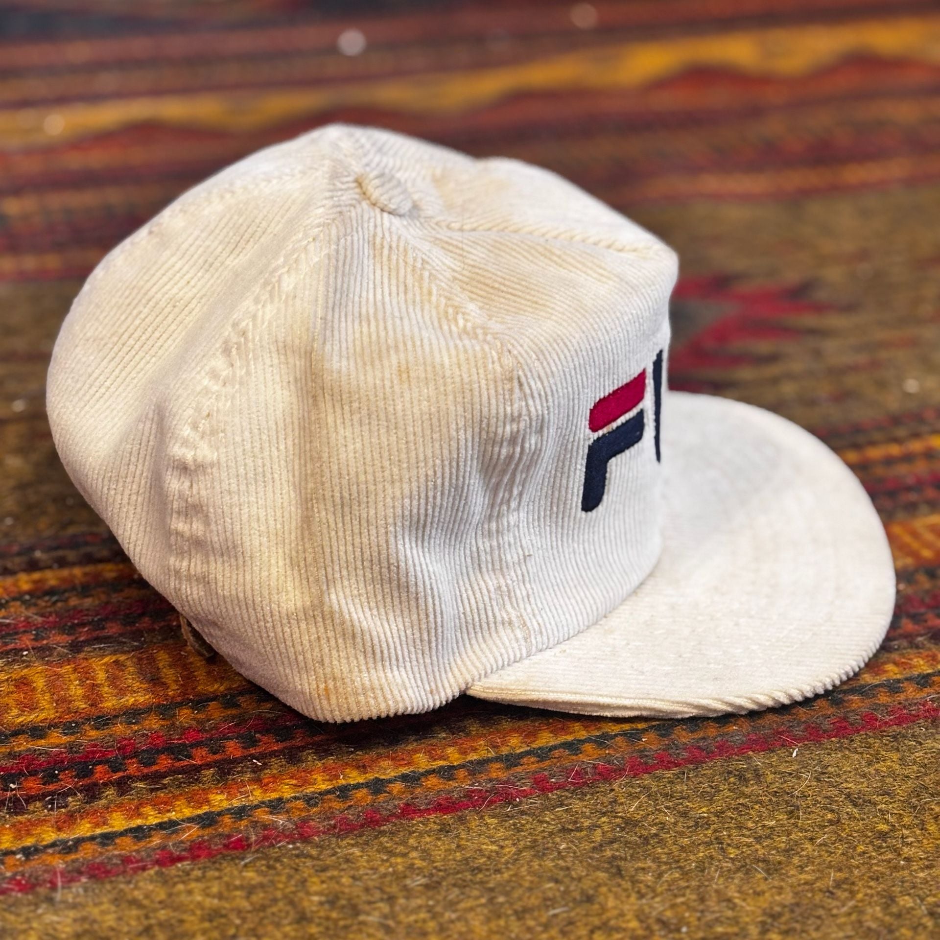Vintage ‘90s Fila White Corduroy Flat Bill Hat with Embroidered Logo 5
