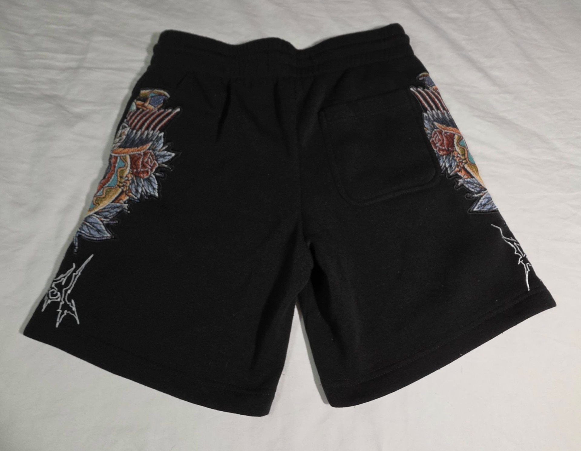Rebel Vengeance Skull Embroidered Shorts Size M Black Polyester 3