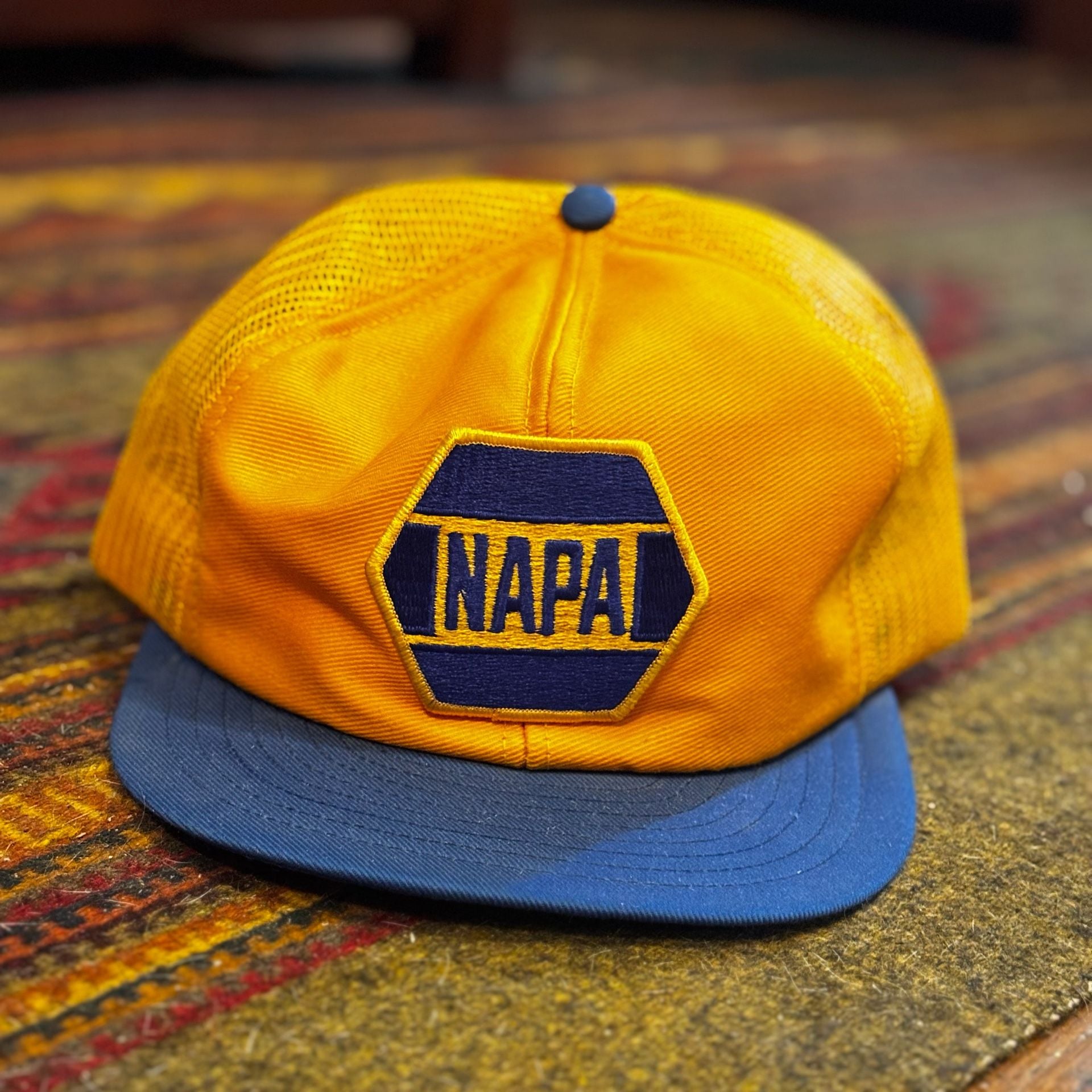 Vintage NAPA Auto Parts Trucker Hat Snapback Yellow Blue 2
