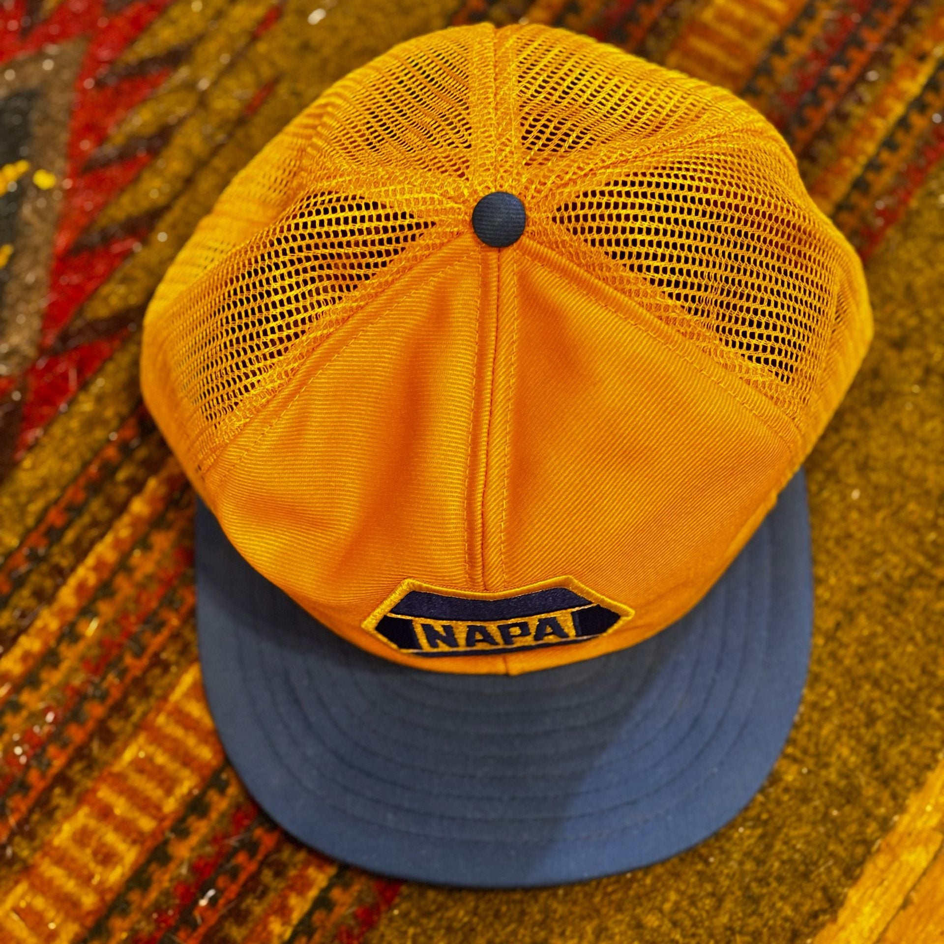 Vintage NAPA Auto Parts Trucker Hat Snapback Yellow Blue 3