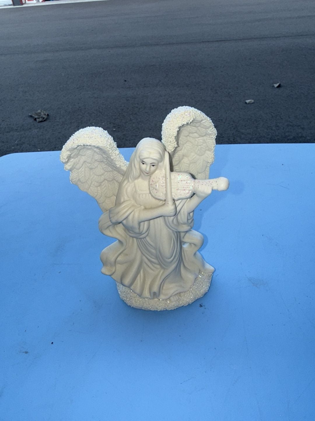 Ceramic Angel Figurine Playing Violin with Glitter Accents 1