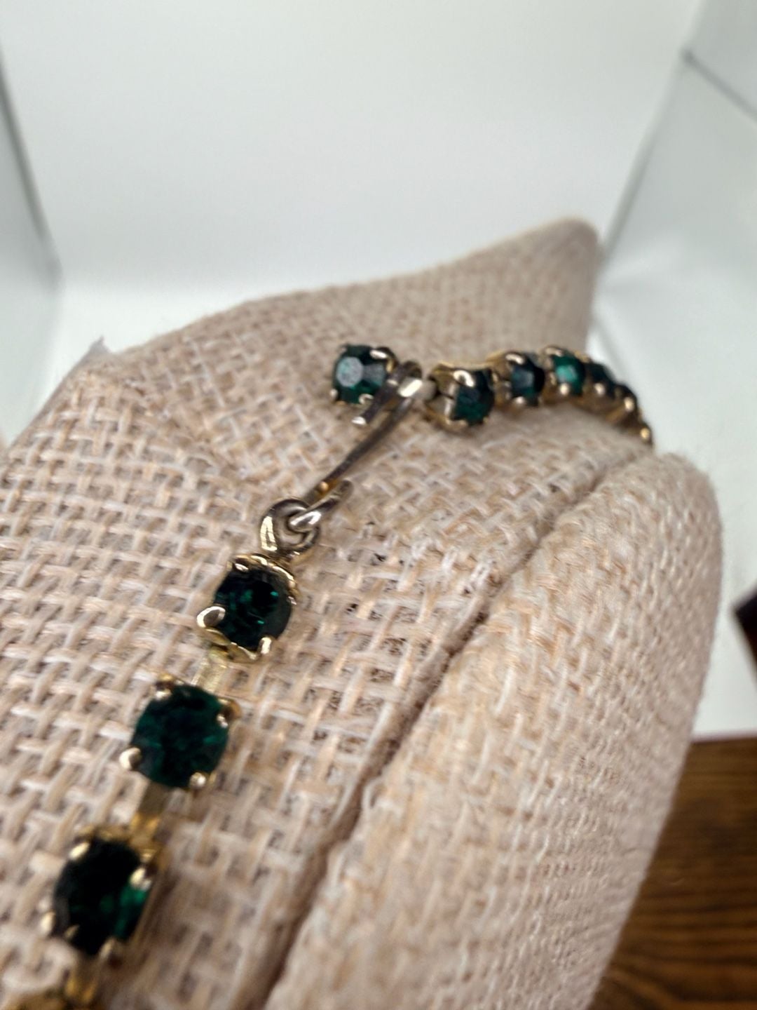 Vintage Green Rhinestone Y-Drop Statement Necklace 3