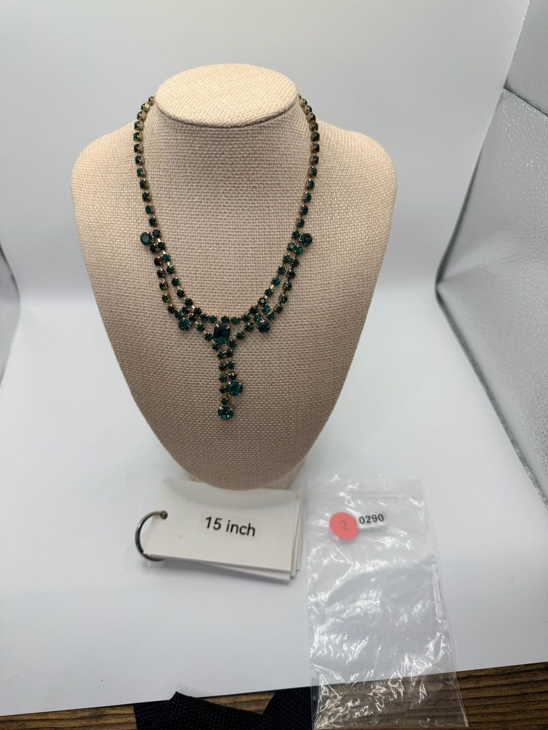 Vintage Green Rhinestone Y-Drop Statement Necklace 5