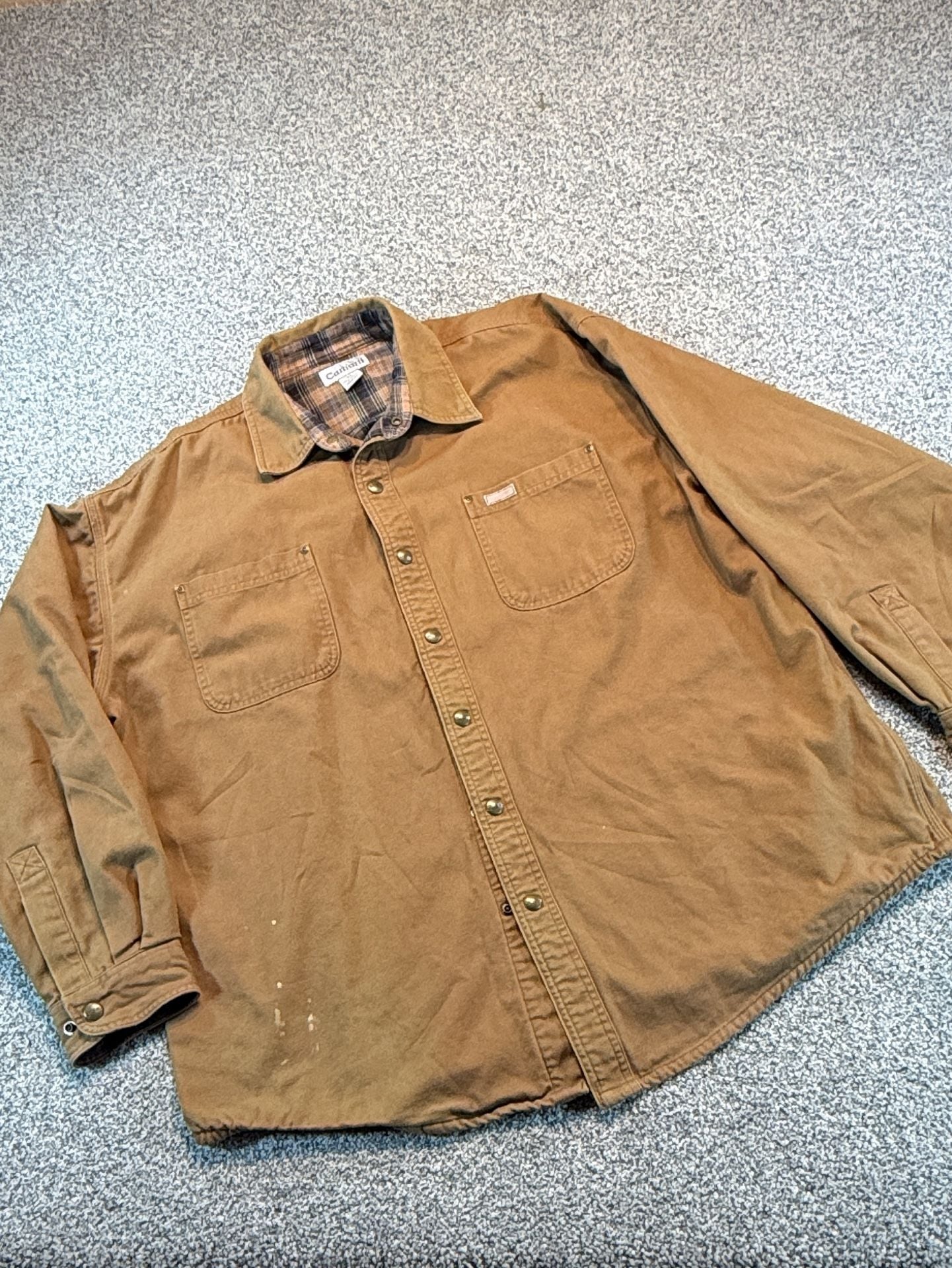 Carhartt S96BRN Lined Shirt Jacket XL Brown Flannel Lined Cotton Workwear 2