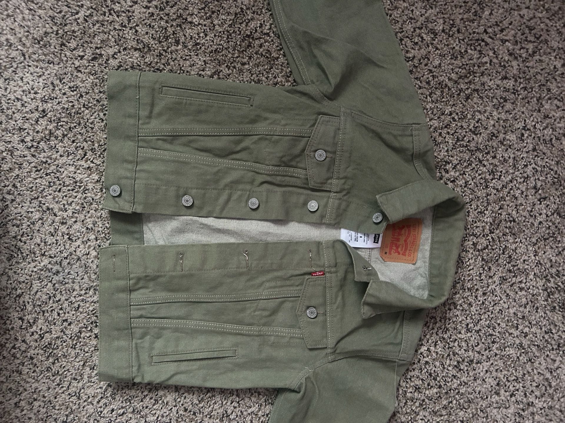 Levi's Trucker Jacket Size M Olive Green Denim 2
