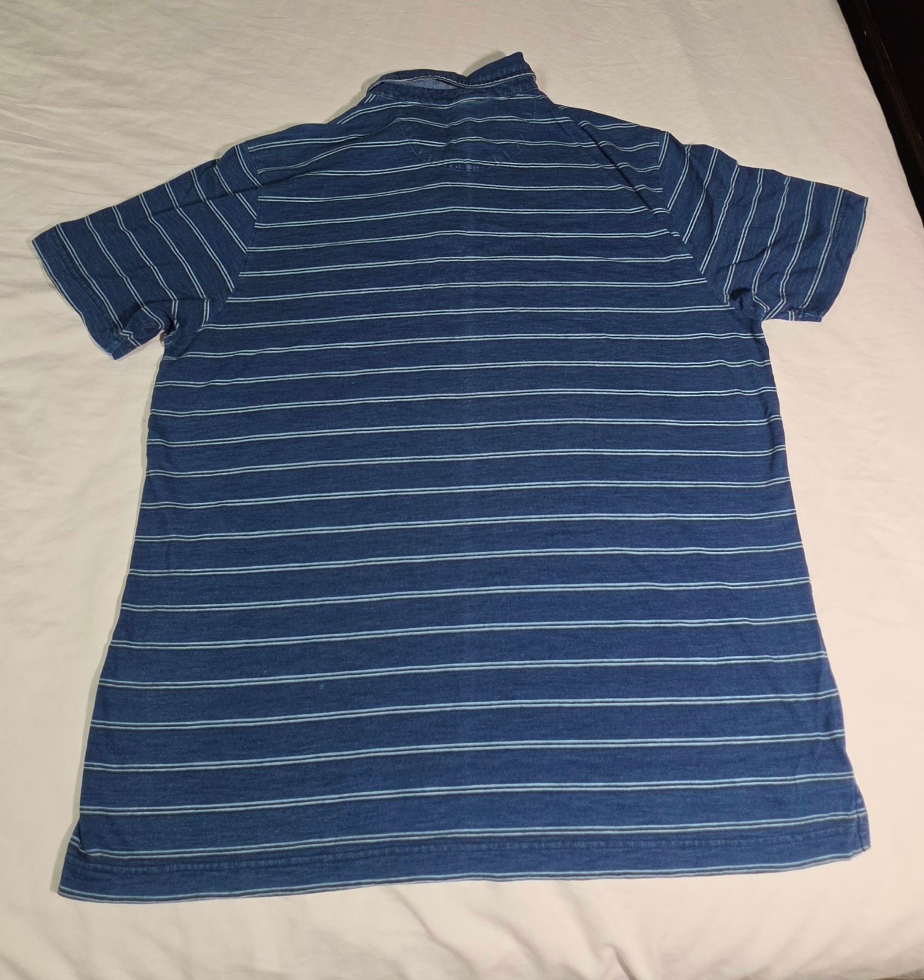 Peter Millar Striped Denim Polo Shirt Size XL Blue 4