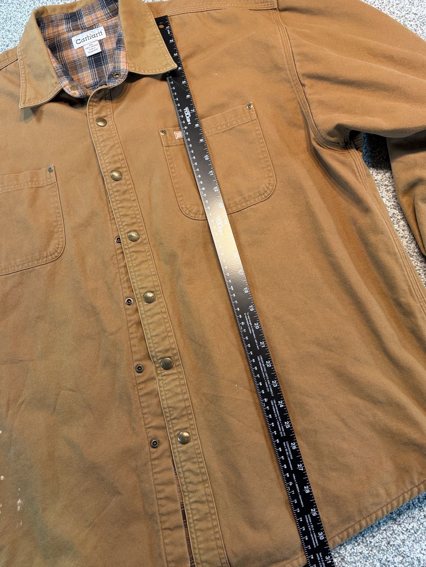 Carhartt S96BRN Lined Shirt Jacket XL Brown Flannel Lined Cotton Workwear 11