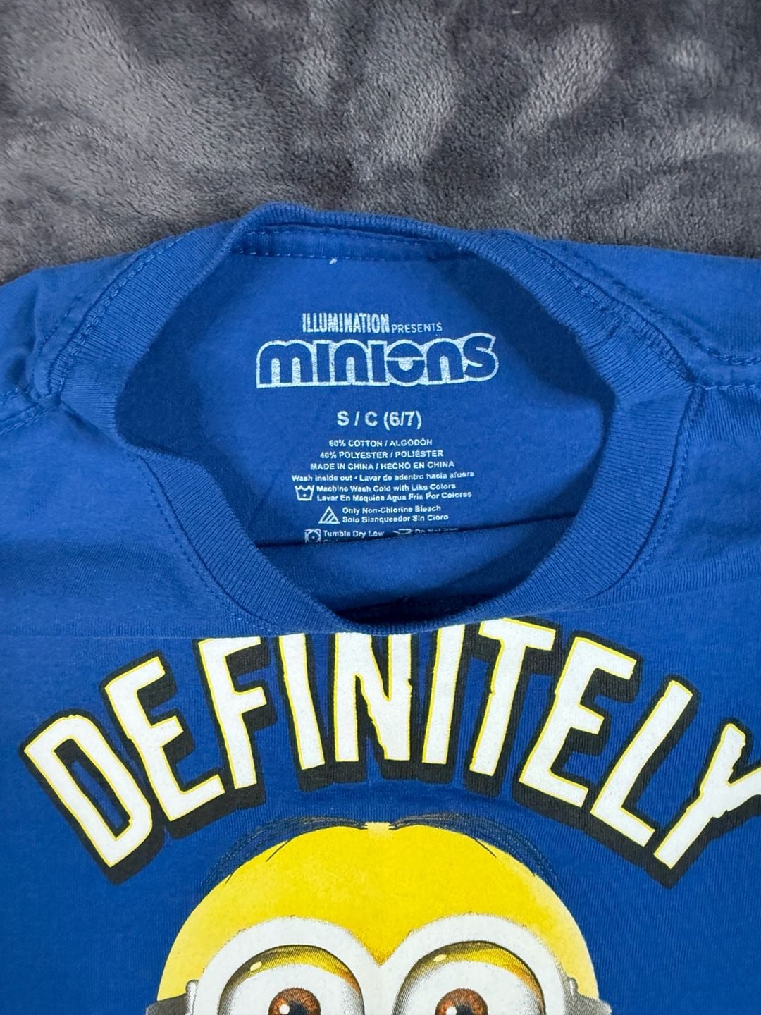 Kids Illumination Minions T-Shirt Size 6/7 Blue Definitely Up To Something#188 3