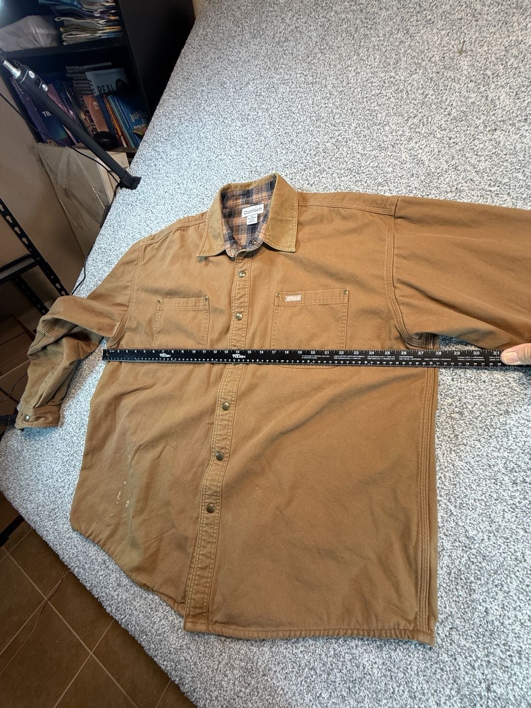 Carhartt S96BRN Lined Shirt Jacket XL Brown Flannel Lined Cotton Workwear 13