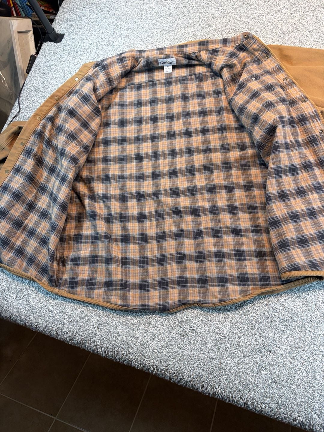 Carhartt S96BRN Lined Shirt Jacket XL Brown Flannel Lined Cotton Workwear 14