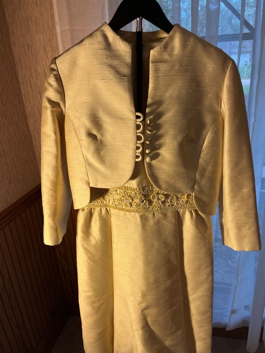 Yellow Silk Dress And Jacket Set 2