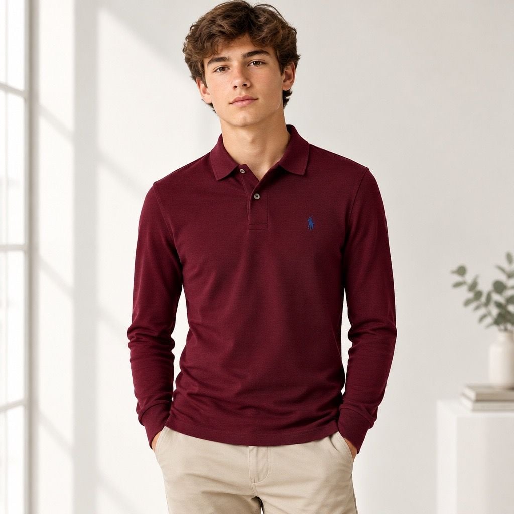 Polo Ralph Lauren Long Sleeve Polo Shirt Size L Youth (14-16) Burgundy 2
