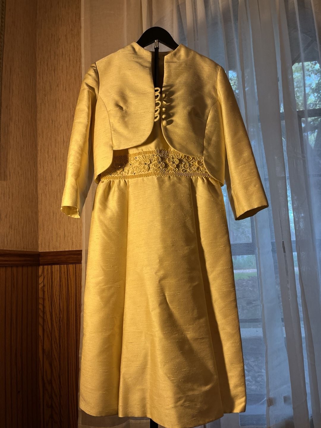 Yellow Silk Dress And Jacket Set 1