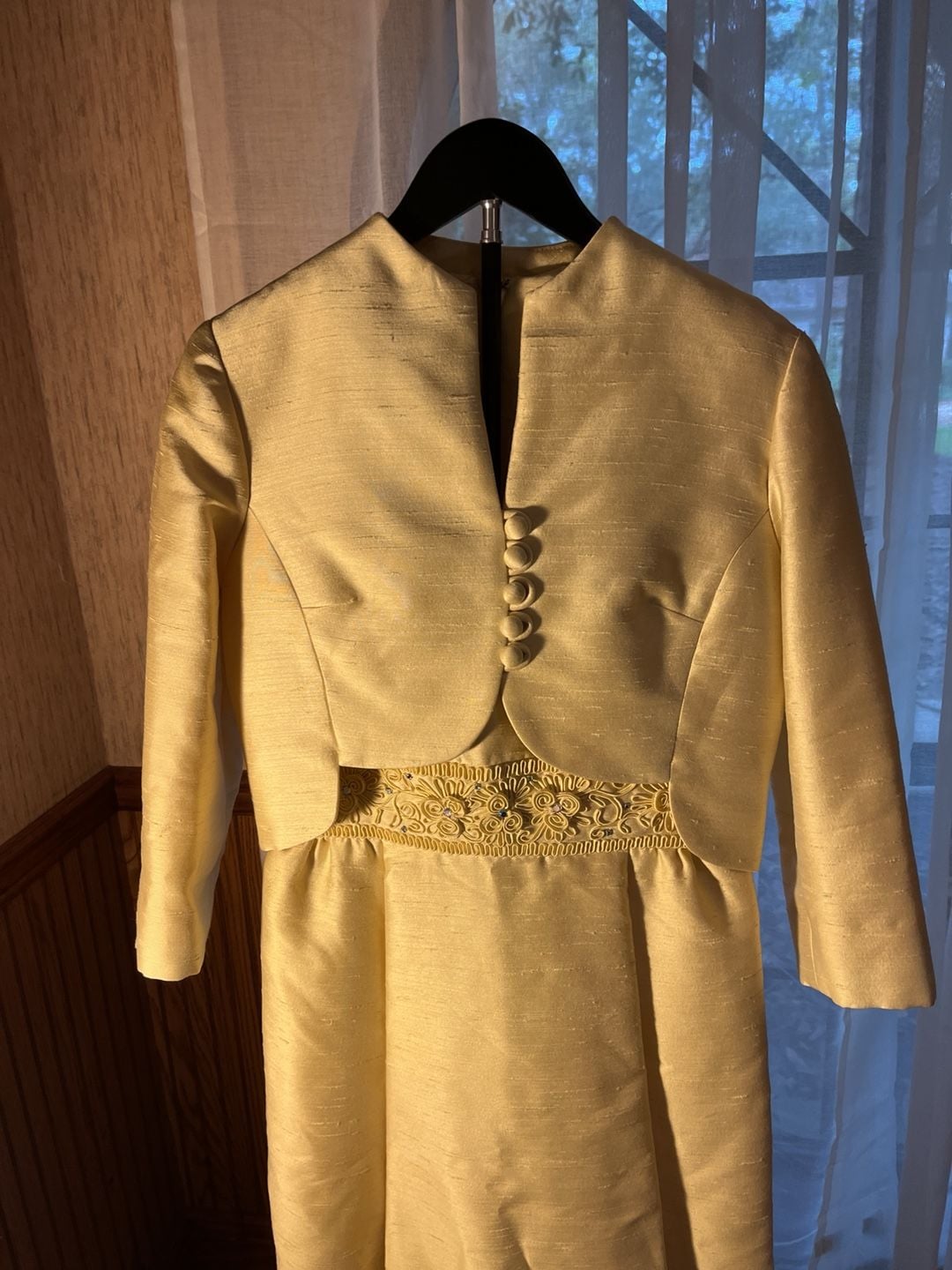Yellow Silk Dress And Jacket Set 7