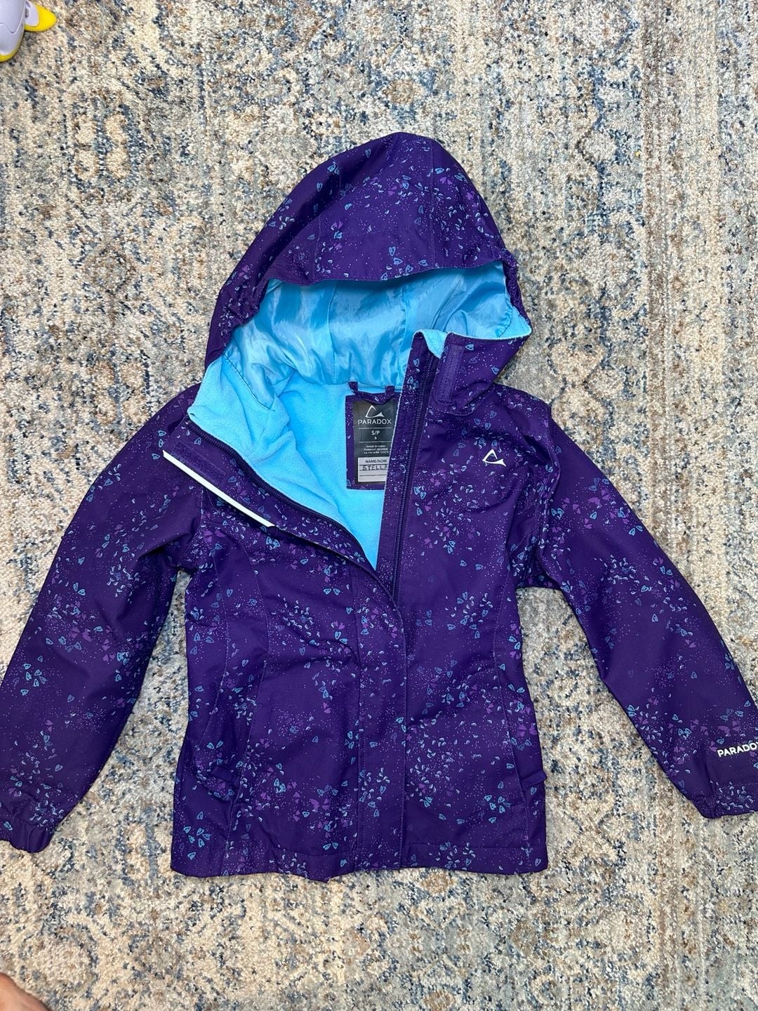 Paradox Girls Hooded Jacket Size 6 Purple Blue Heart Print Winter Coat 7