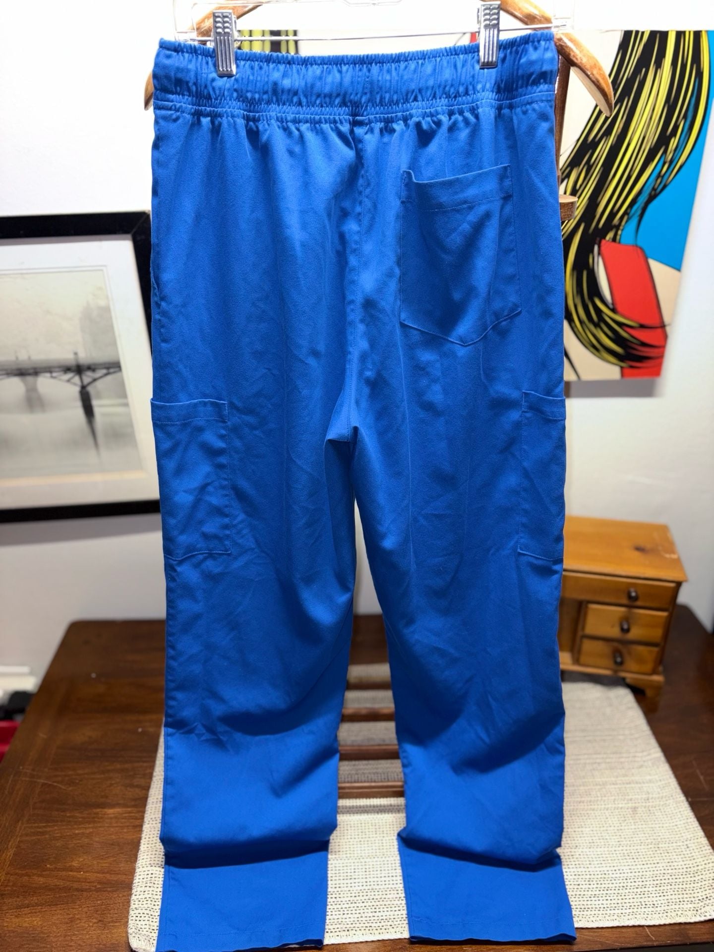 Hanes Scrubs Pants Blue Drawstring Cargo Size M 7
