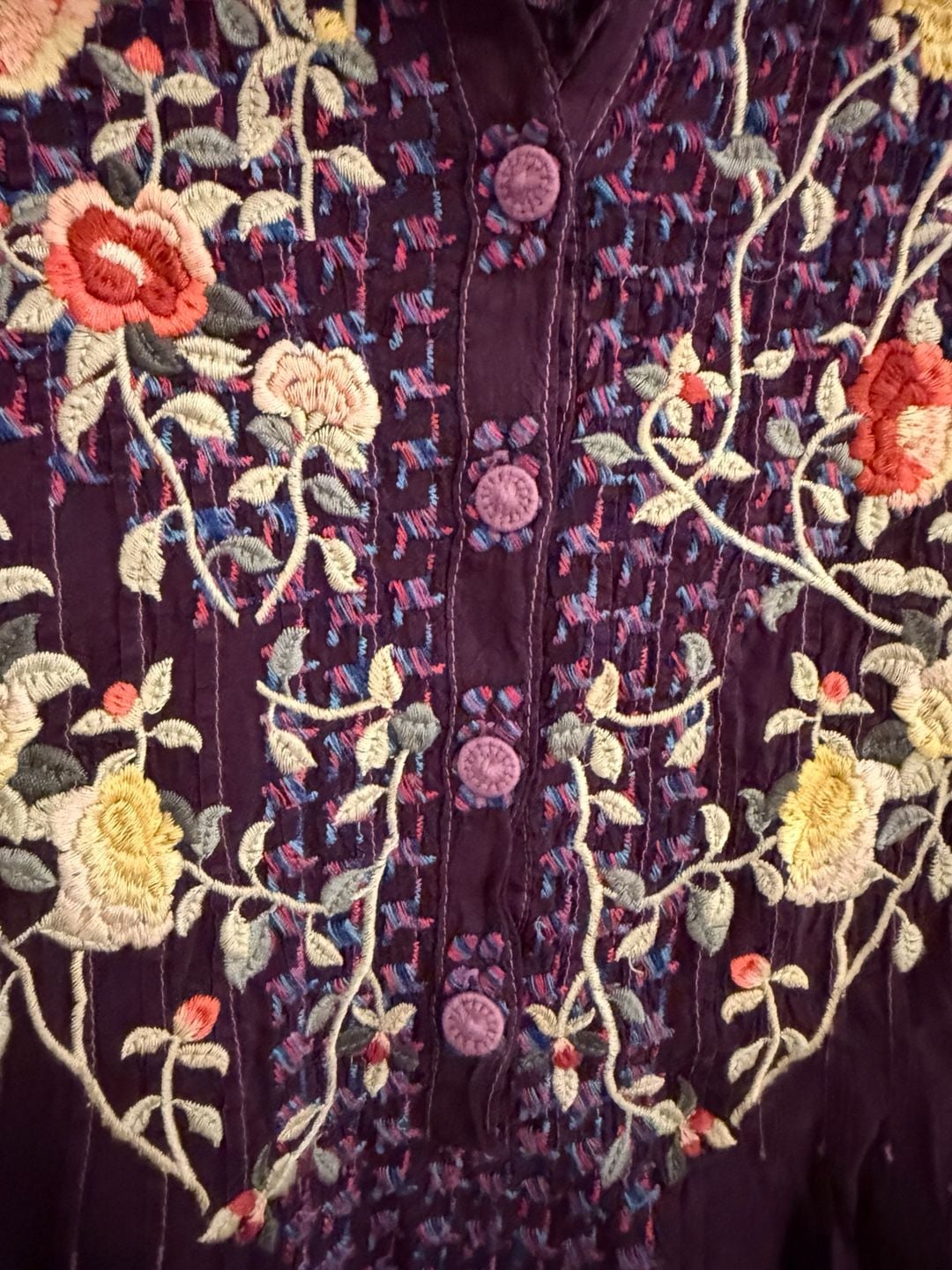 Johnny Was Embroidered Tunic Blouse Size S Plum Purple Floral Boho Dark Romance 5