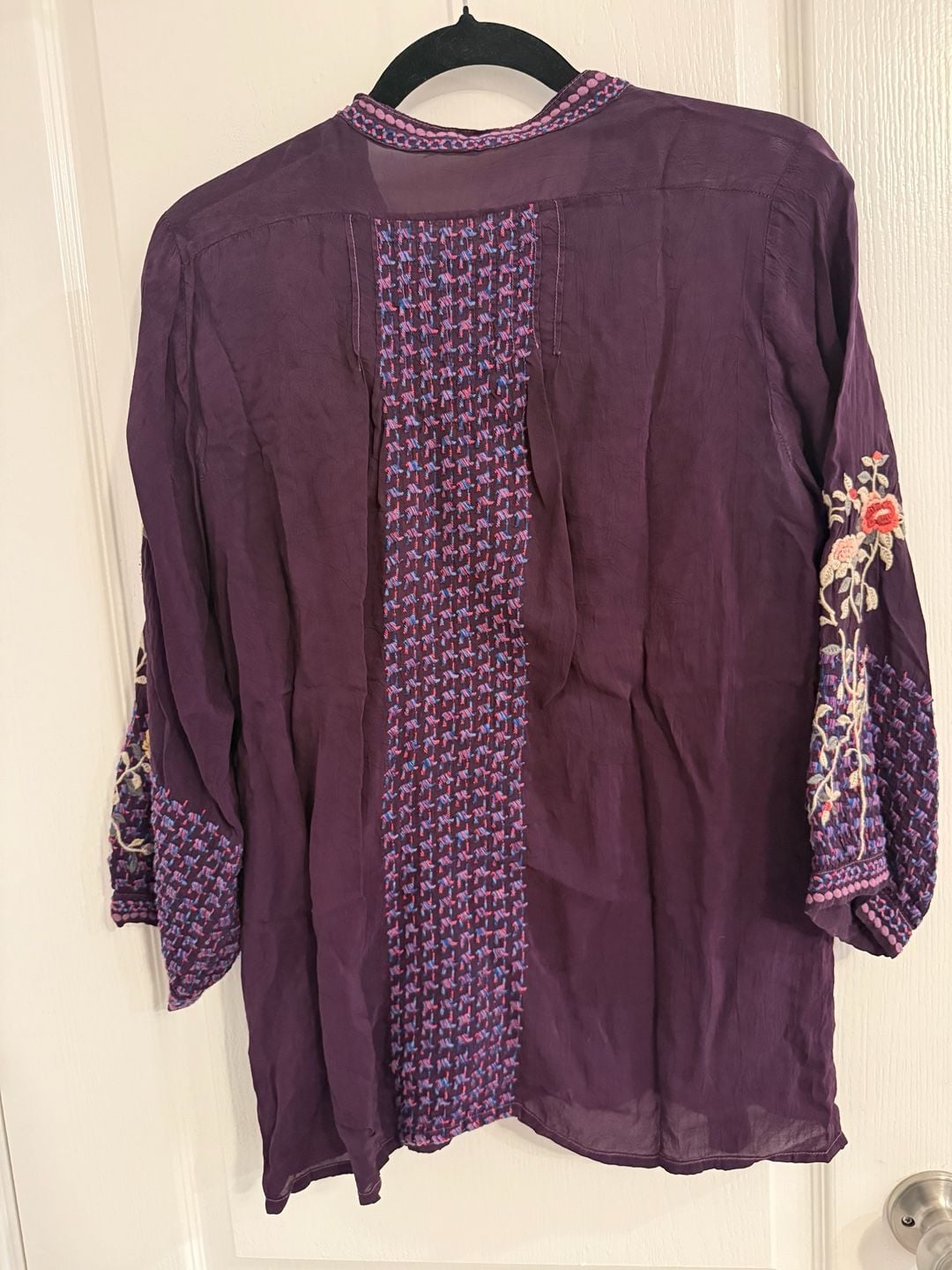 Johnny Was Embroidered Tunic Blouse Size S Plum Purple Floral Boho Dark Romance 6