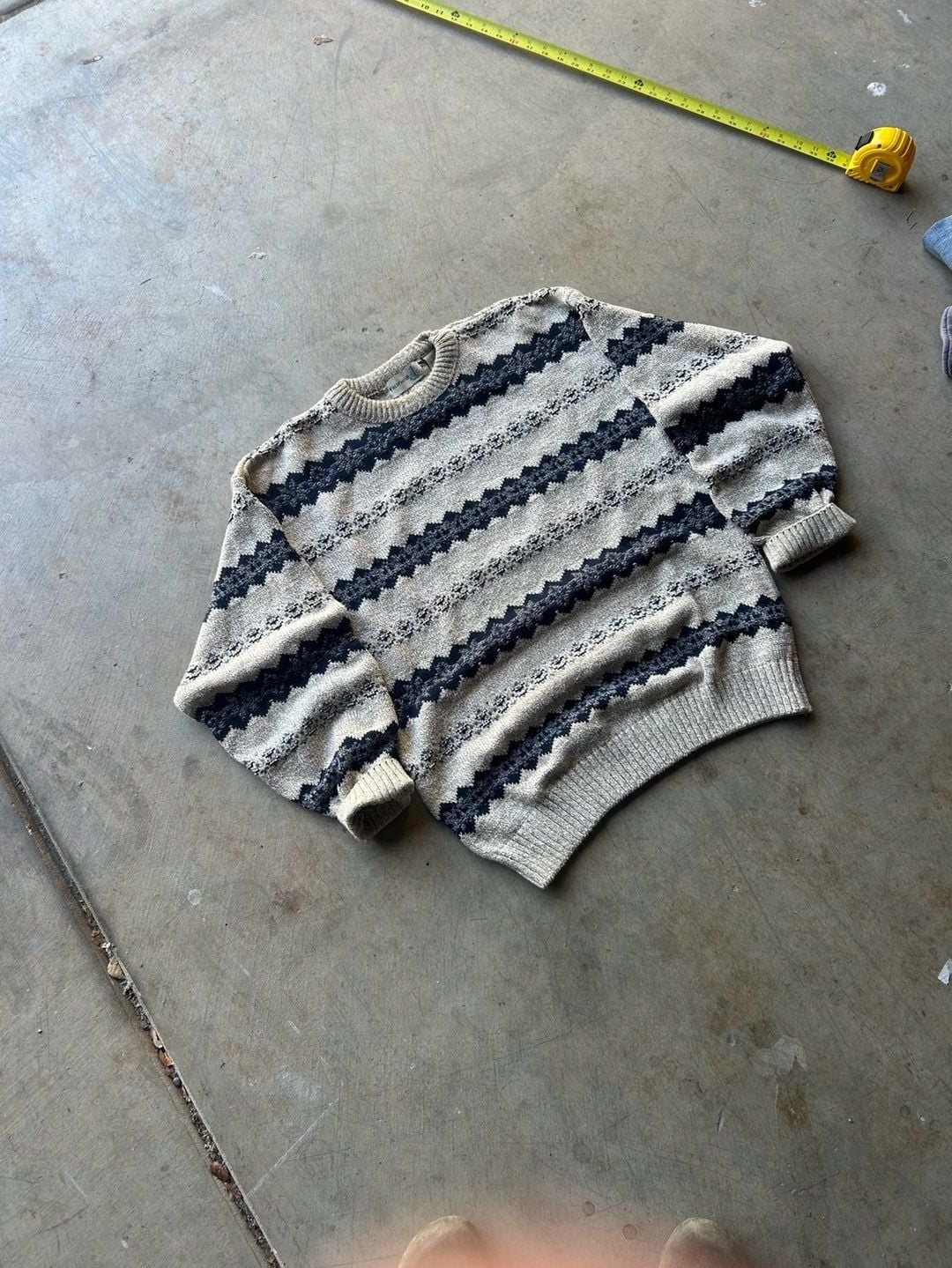 Fieldmaster Fair Isle Sweater Size L Vintage Knit Crewneck Beige Blue 2