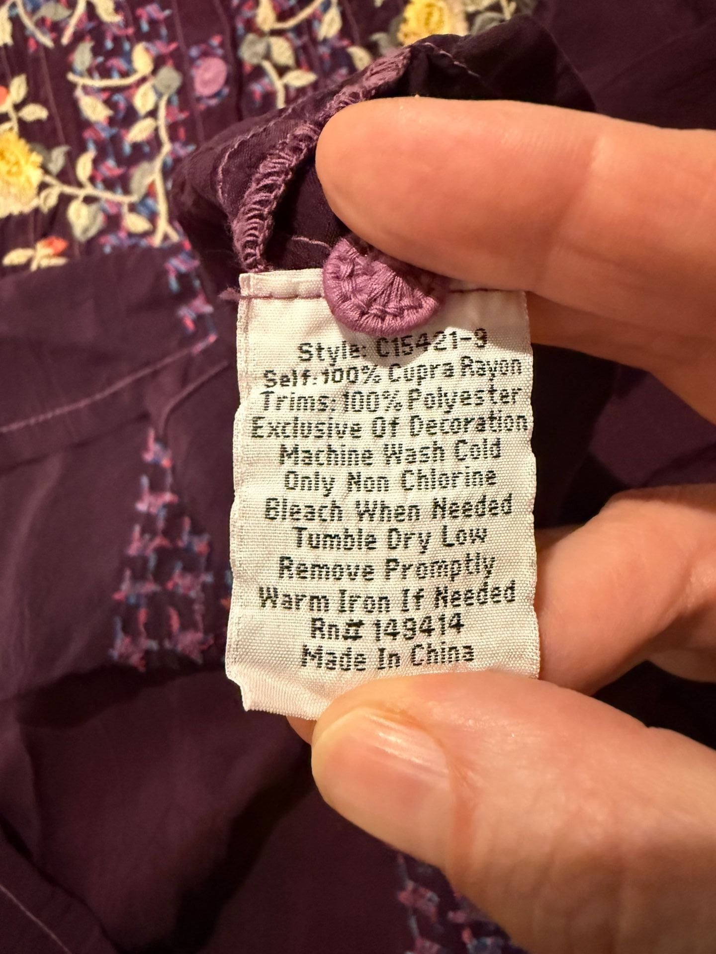 Johnny Was Embroidered Tunic Blouse Size S Plum Purple Floral Boho Dark Romance 7