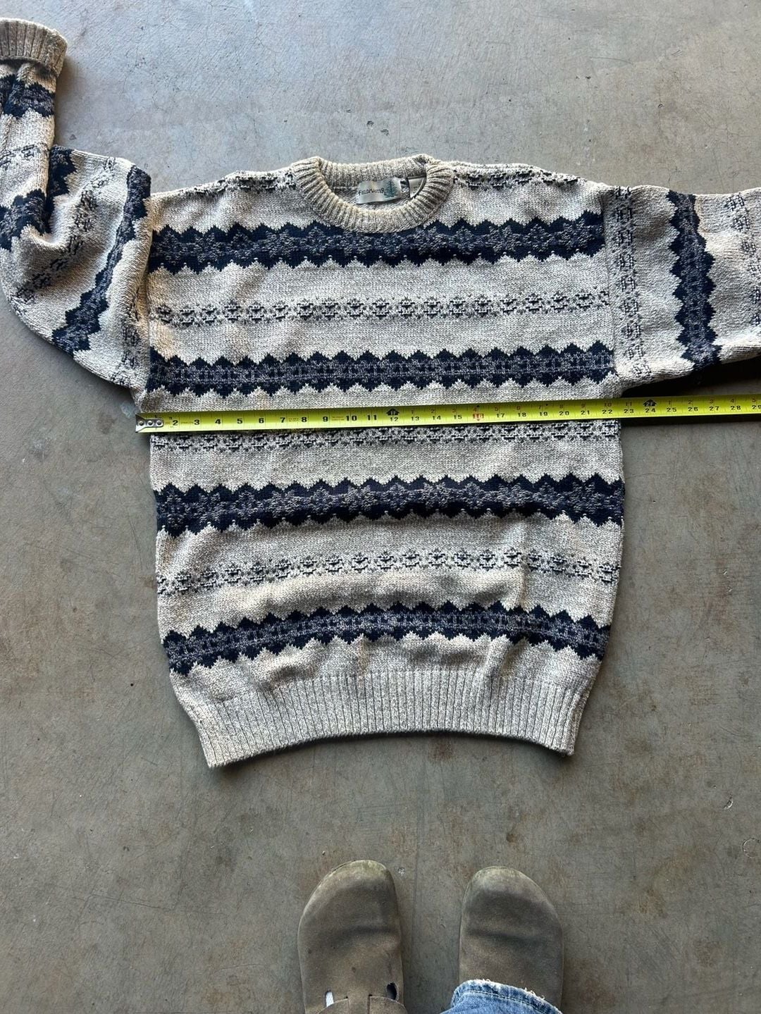 Fieldmaster Fair Isle Sweater Size L Vintage Knit Crewneck Beige Blue 5