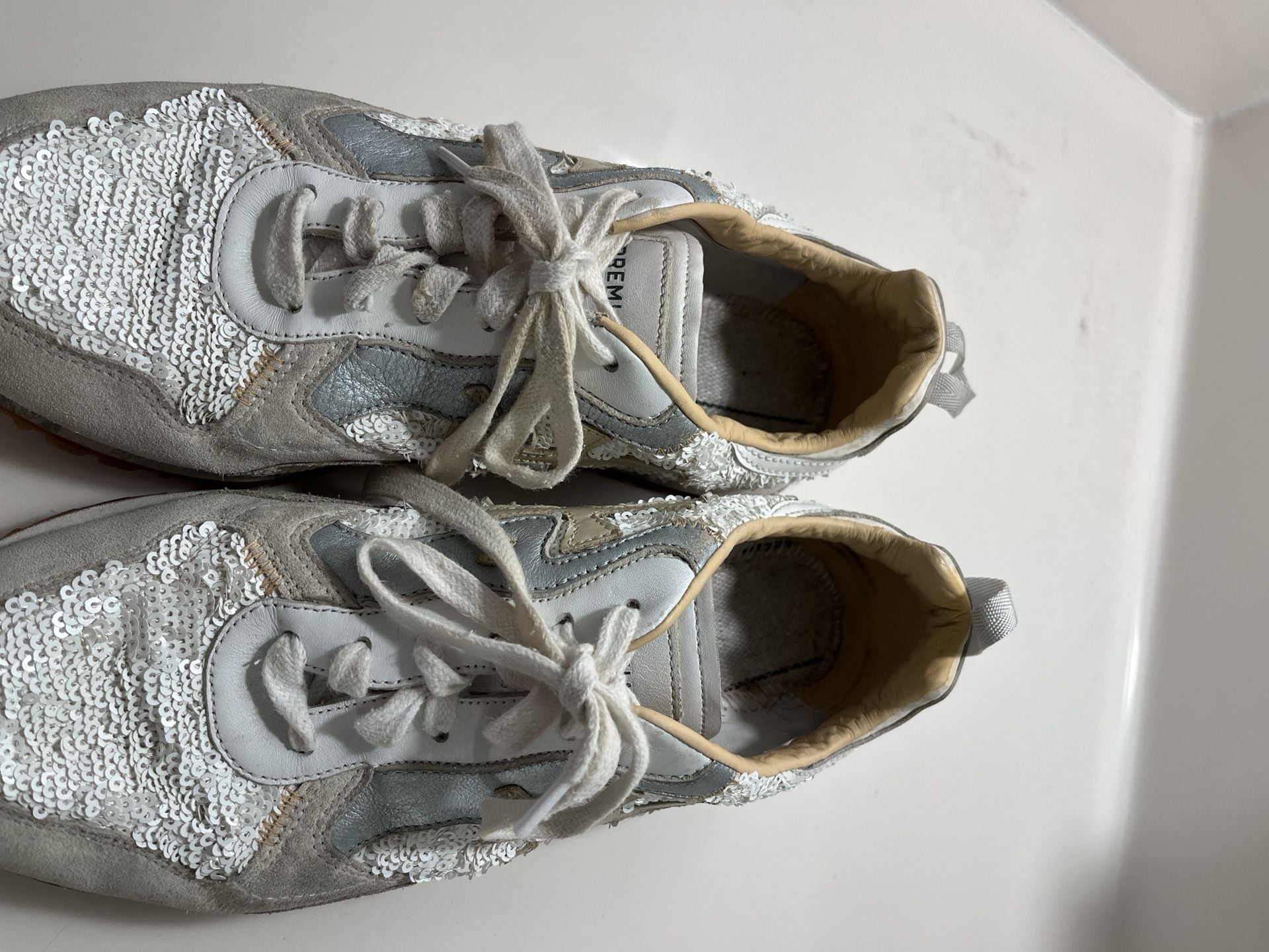 PREMIATA Sequin Sneakers White Silver 3