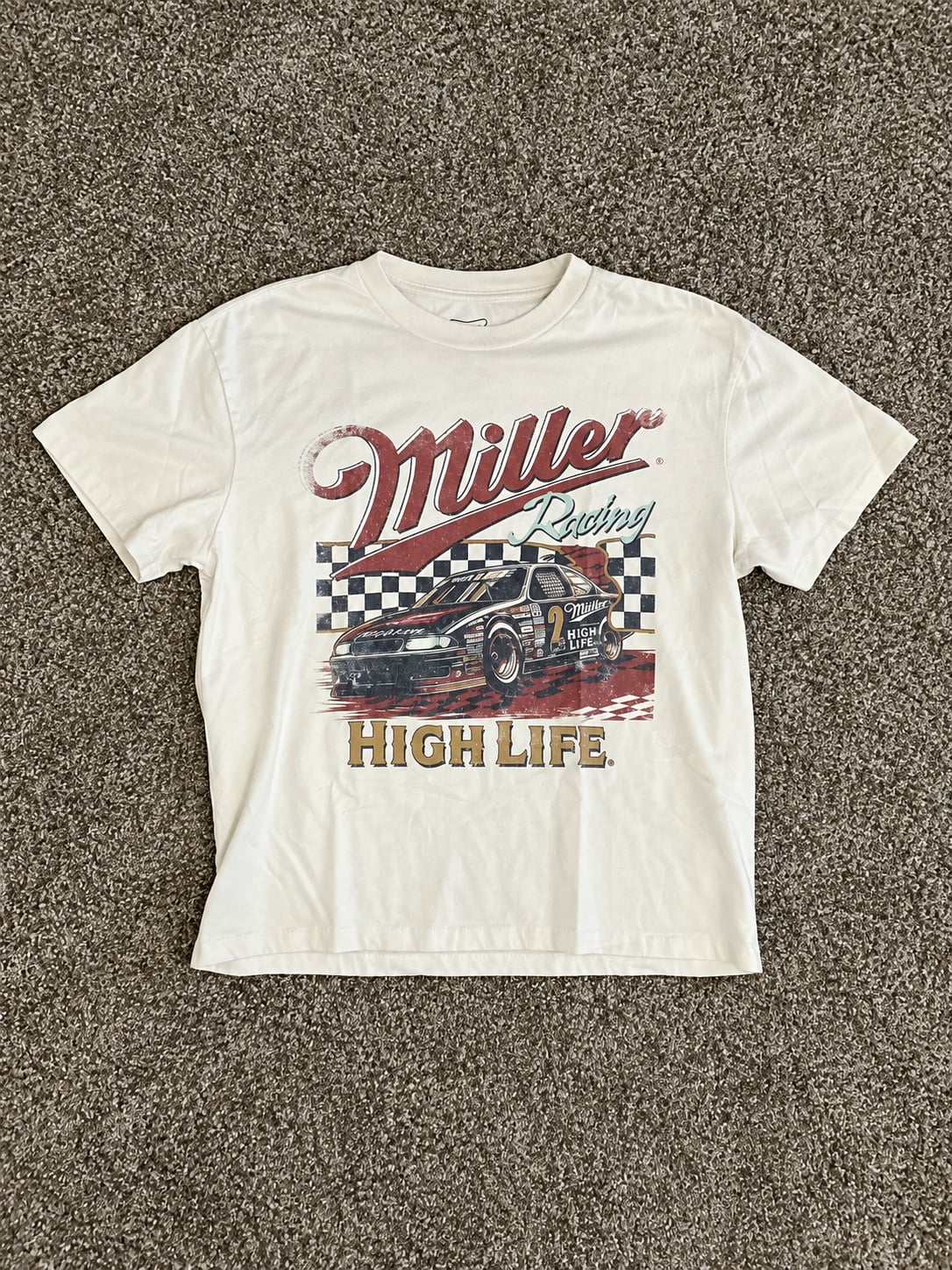 Miller High Life Racing T-Shirt White Graphic Tee, Size L 2