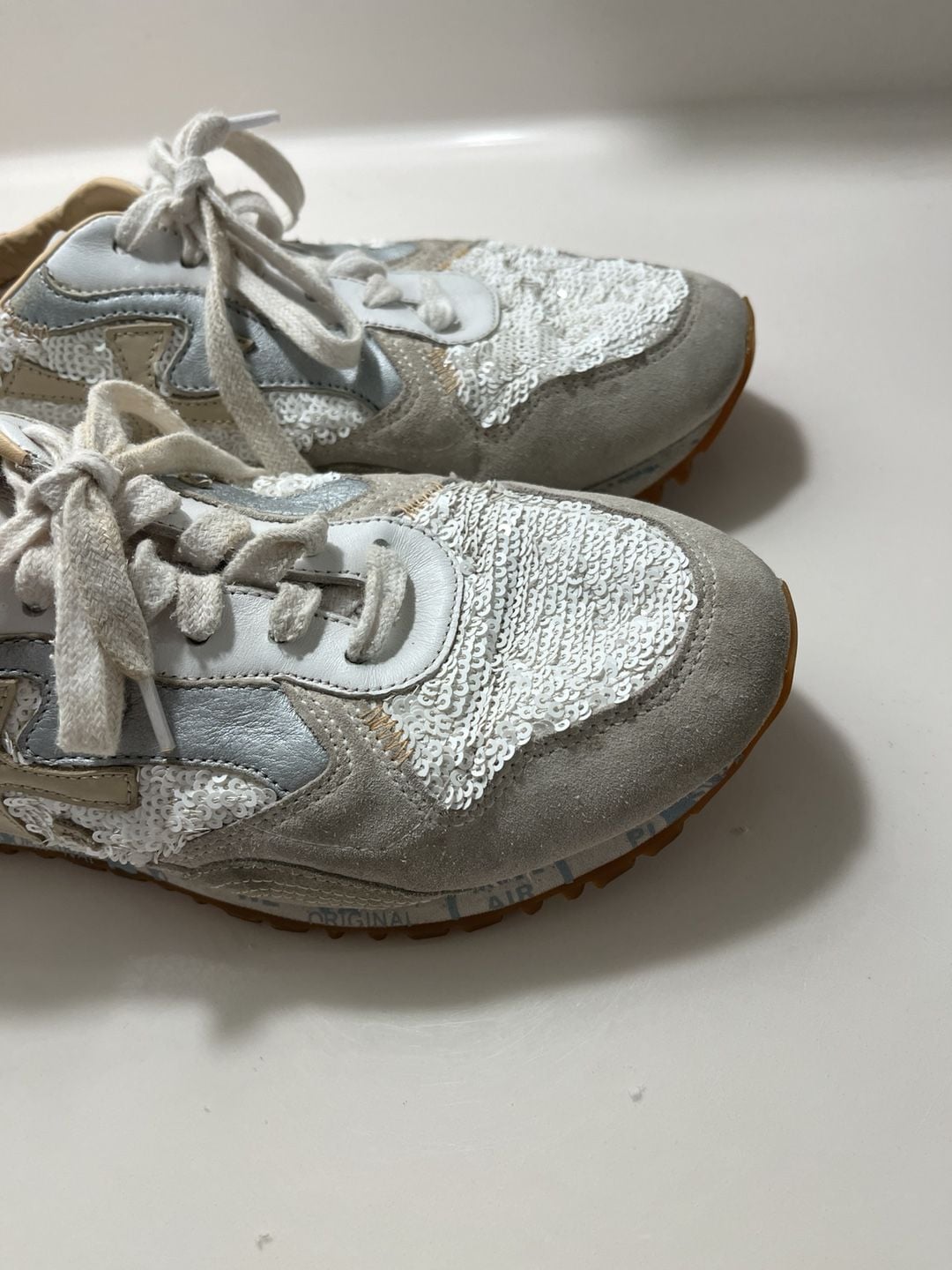 PREMIATA Sequin Sneakers White Silver 2