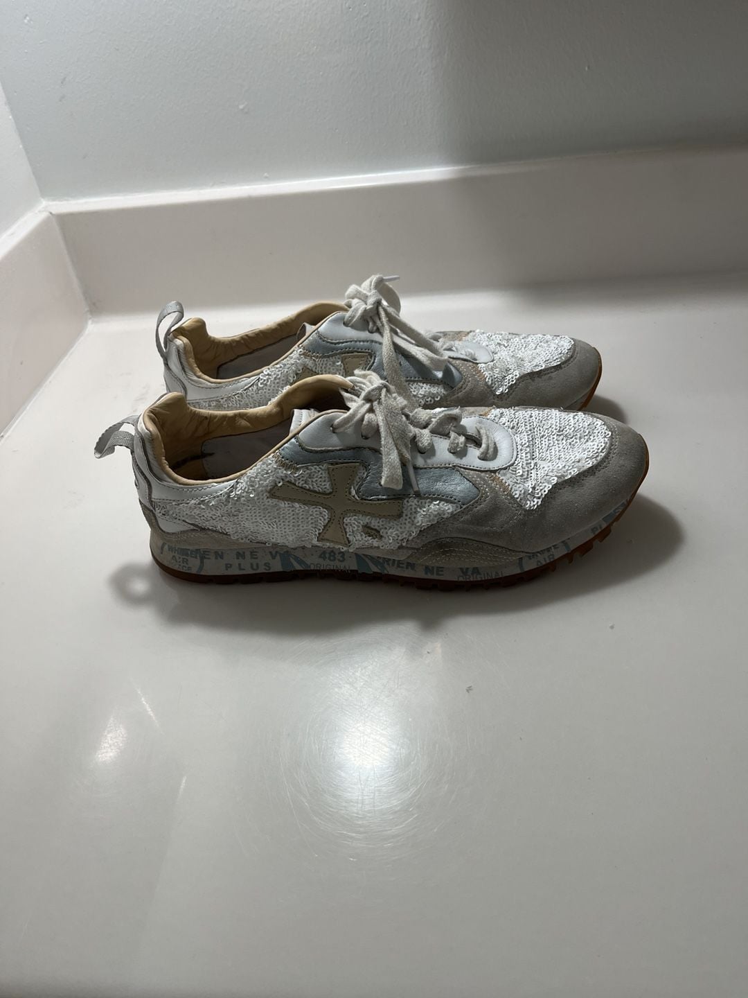 PREMIATA Sequin Sneakers White Silver 4