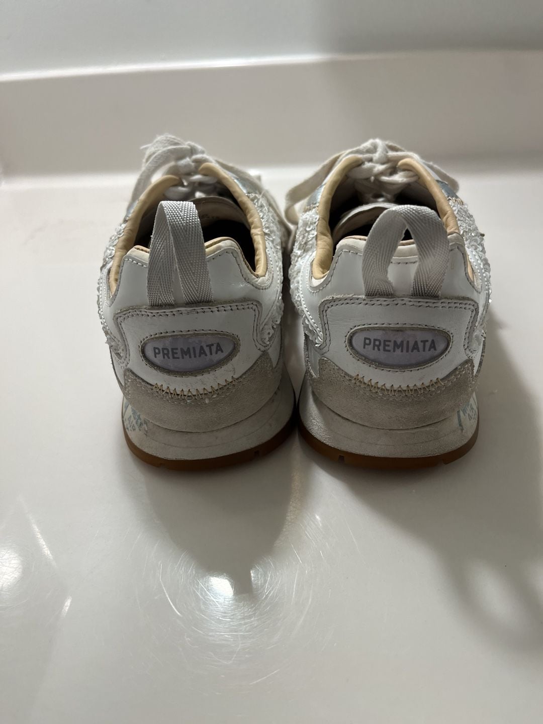 PREMIATA Sequin Sneakers White Silver 5