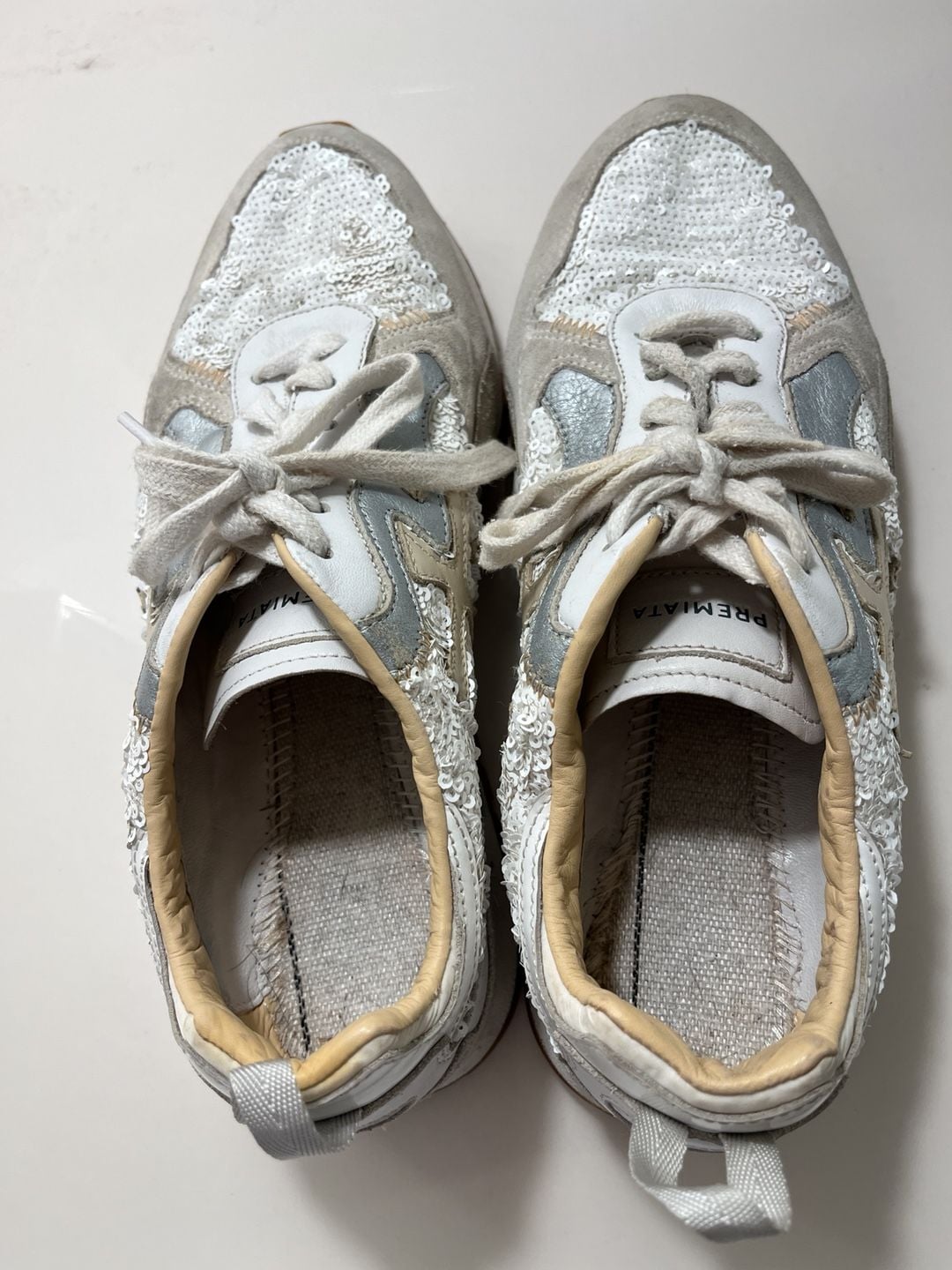 PREMIATA Sequin Sneakers White Silver 6