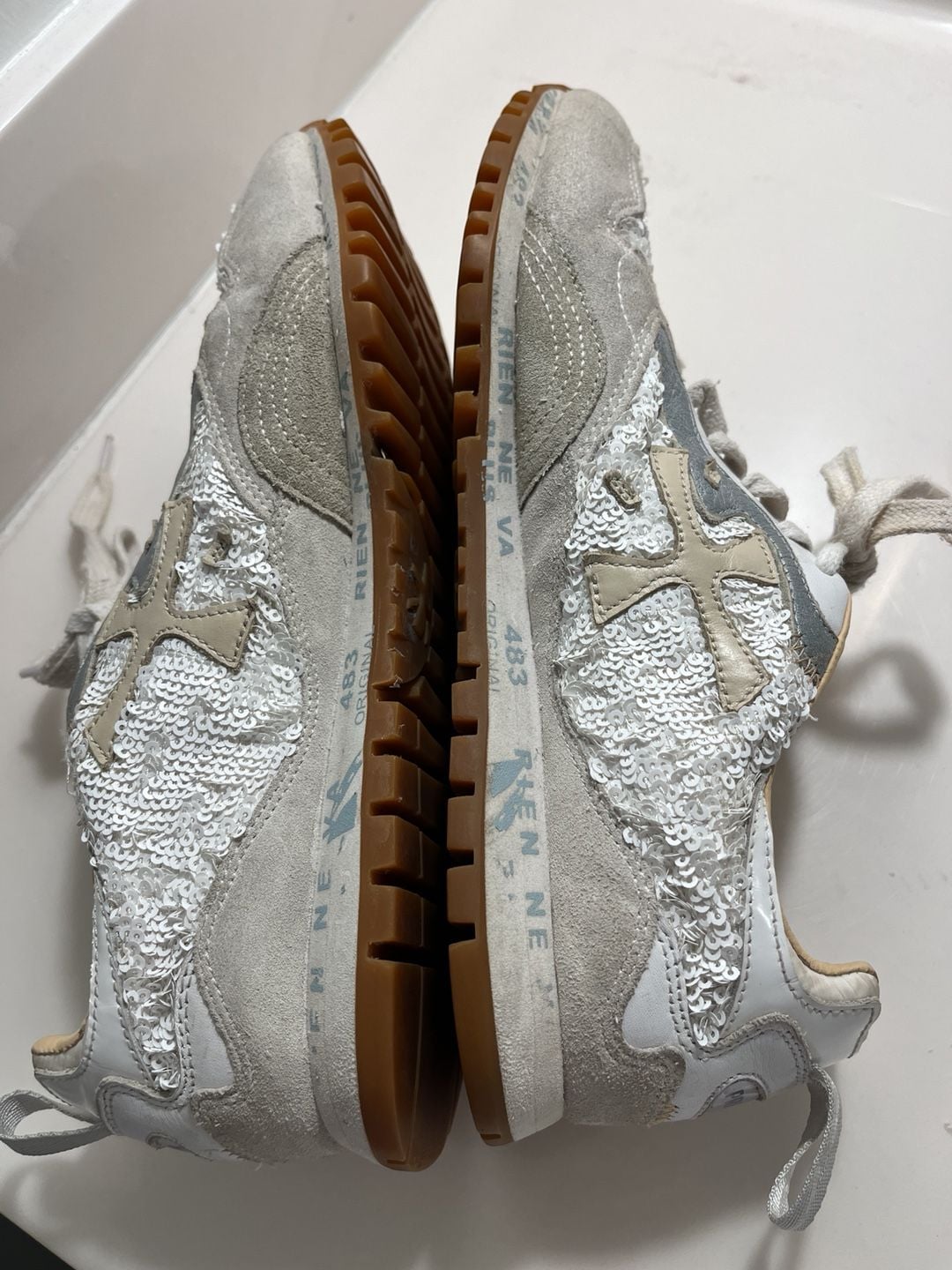 PREMIATA Sequin Sneakers White Silver 11