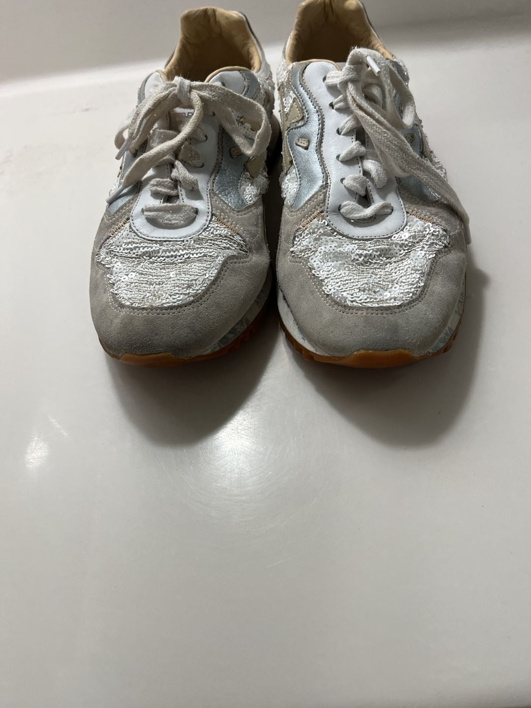 PREMIATA Sequin Sneakers White Silver 12