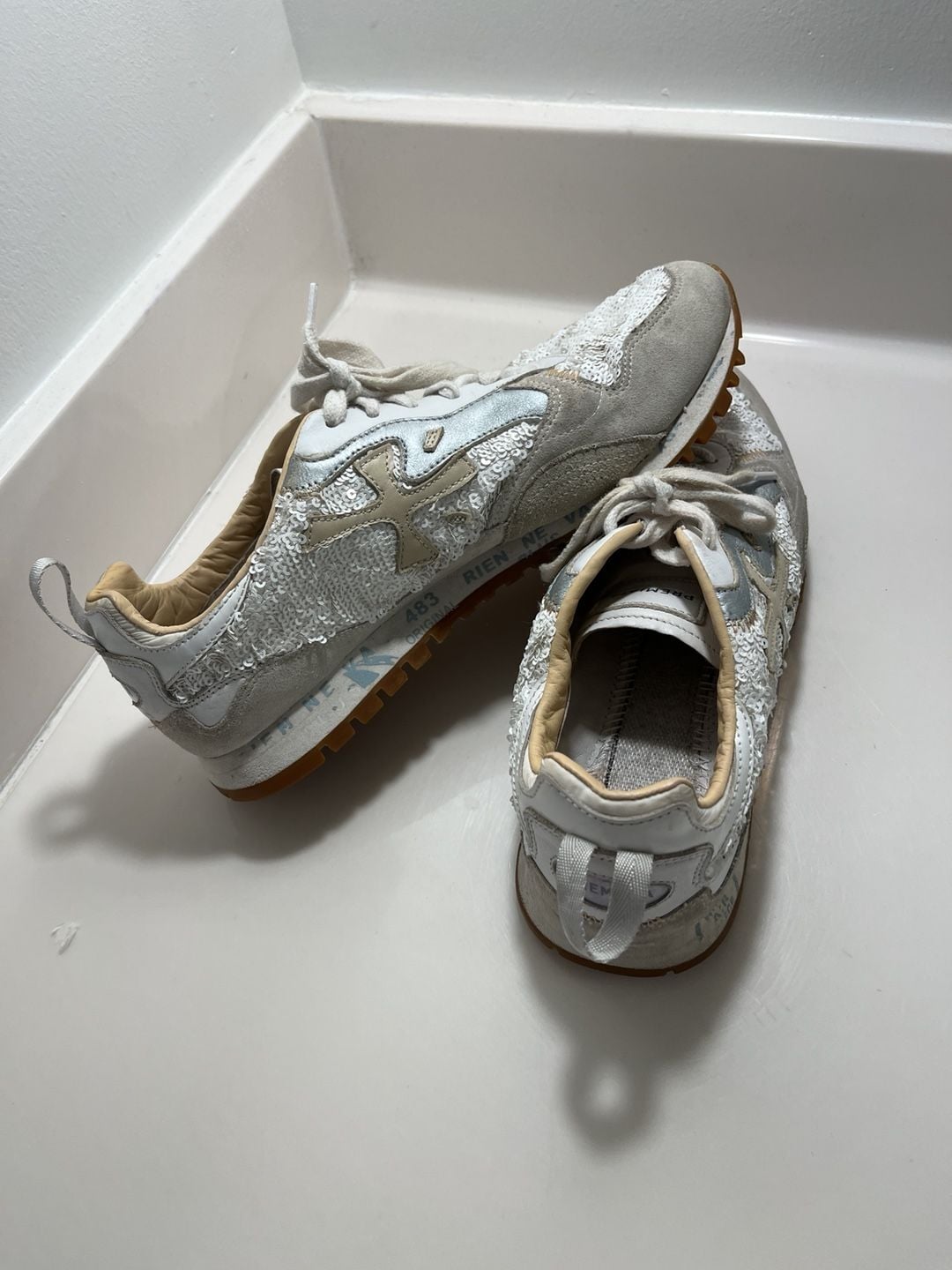 PREMIATA Sequin Sneakers White Silver 13
