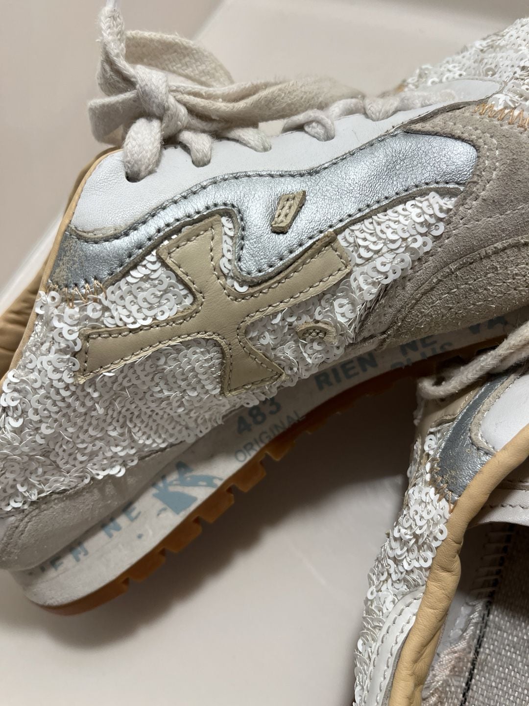 PREMIATA Sequin Sneakers White Silver 14