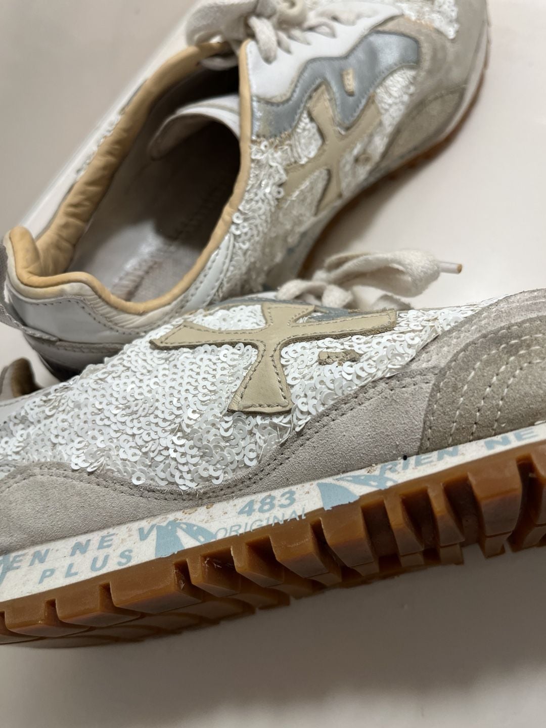 PREMIATA Sequin Sneakers White Silver 15