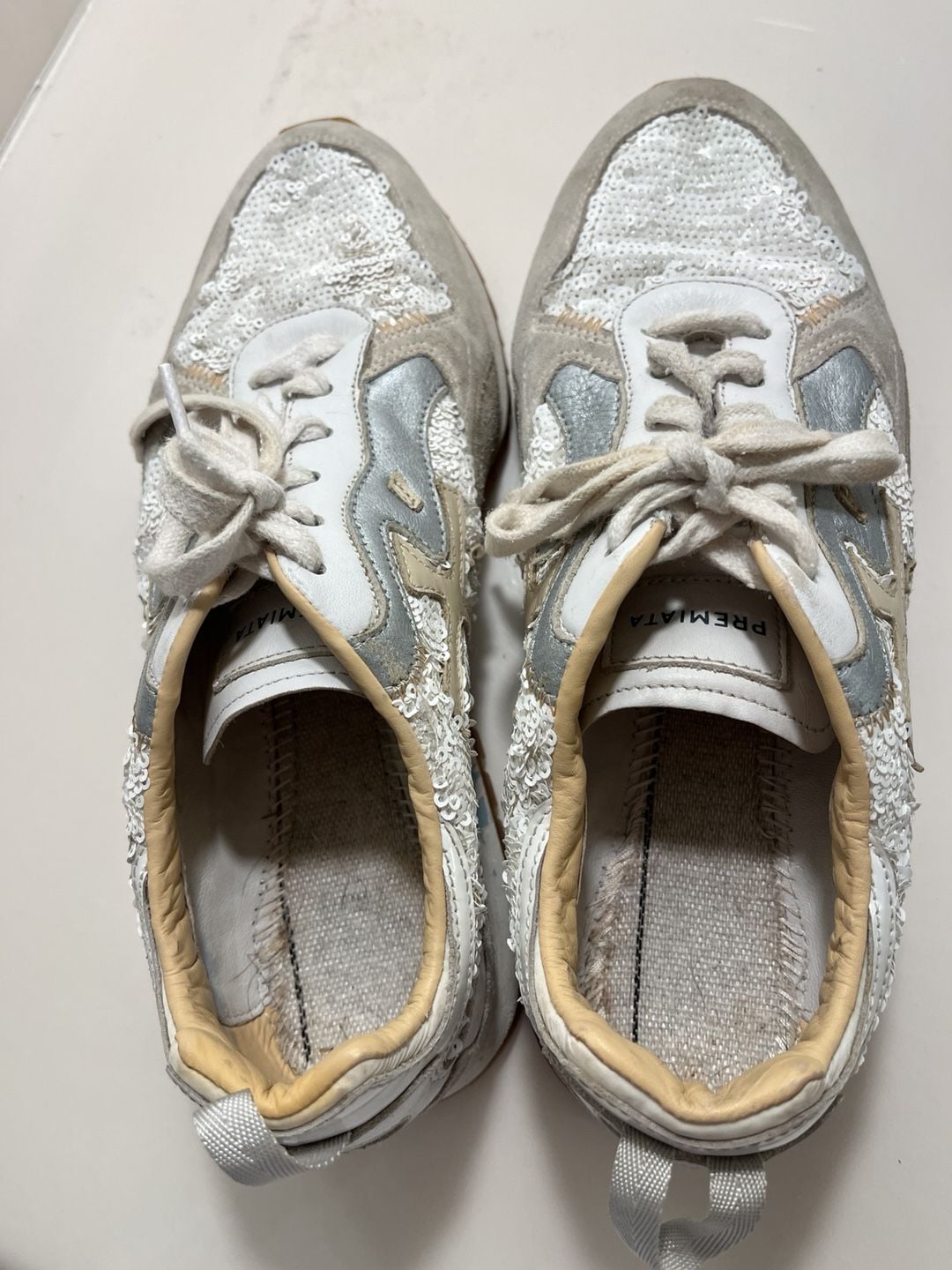 PREMIATA Sequin Sneakers White Silver 16