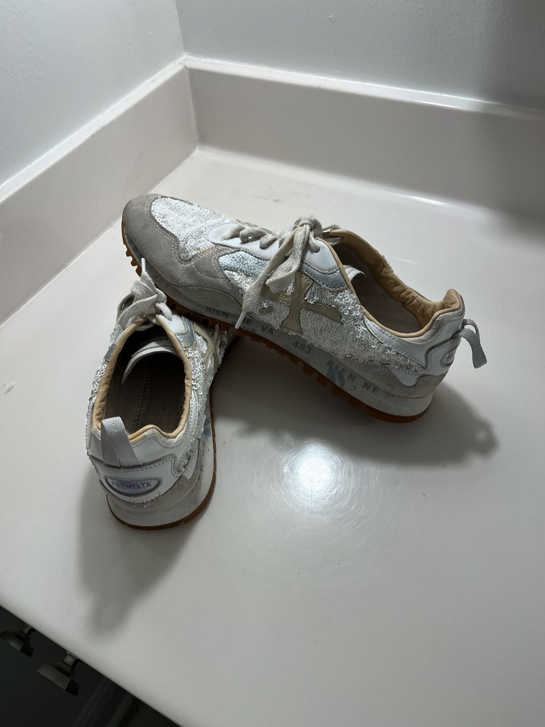 PREMIATA Sequin Sneakers White Silver 17