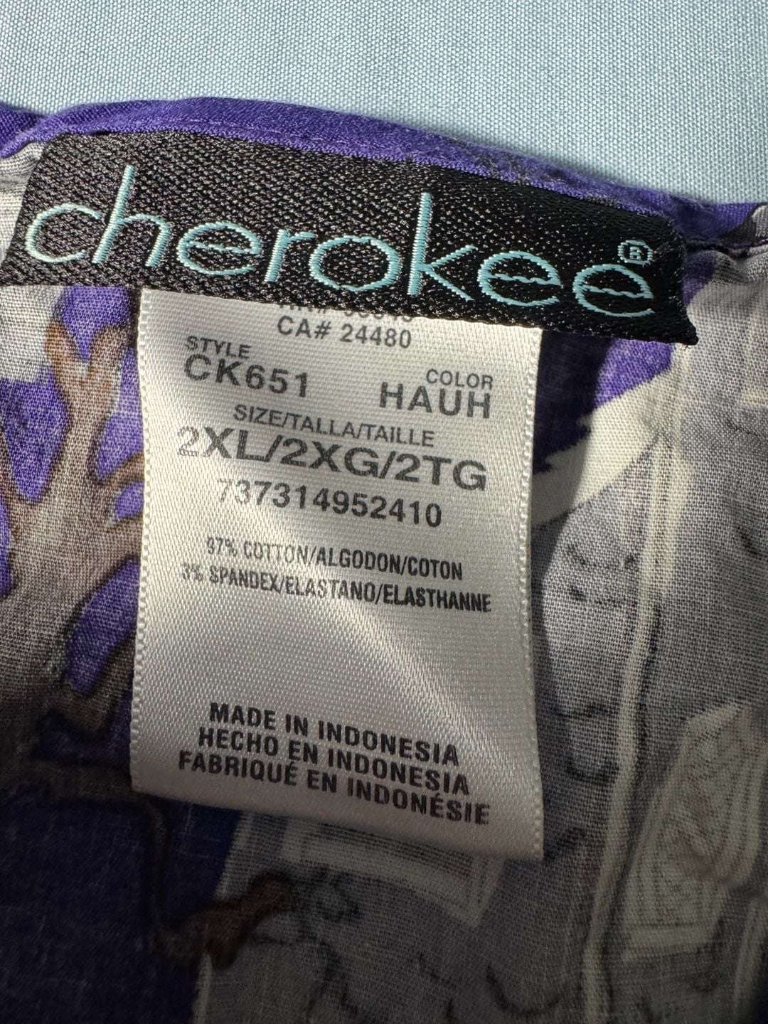Cherokee Halloween Print Scrub Top 2XL Purple Spooky Houses 3