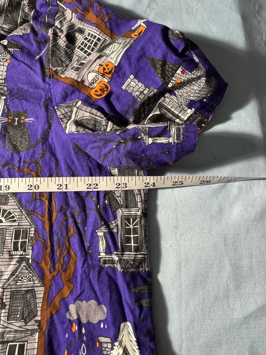 Cherokee Halloween Print Scrub Top 2XL Purple Spooky Houses 4