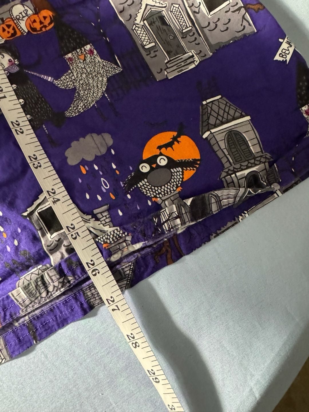 Cherokee Halloween Print Scrub Top 2XL Purple Spooky Houses 5