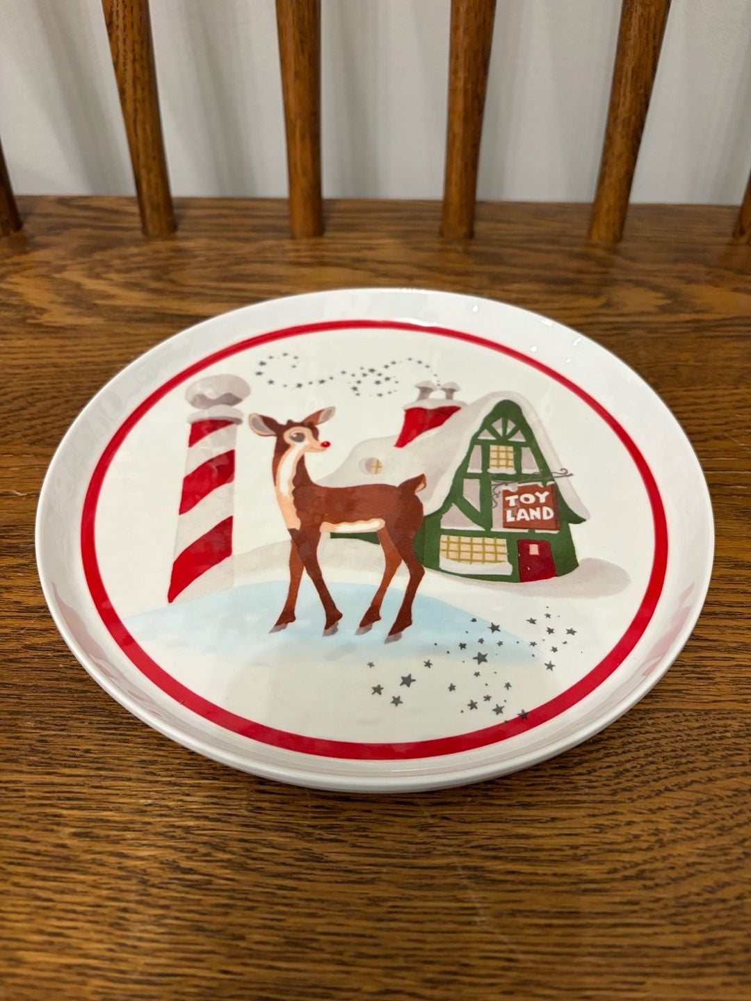 Pottery Barn Kids Toy Land Reindeer Christmas Plate 8 Inches 1