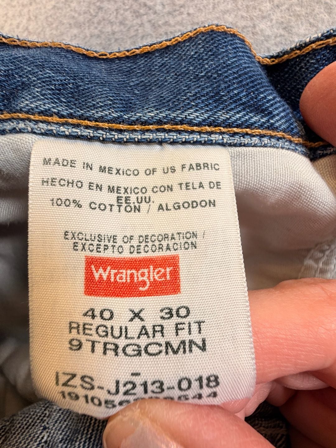 Wrangler Regular Fit Jeans 40x30 Straight Leg Blue Denim 7