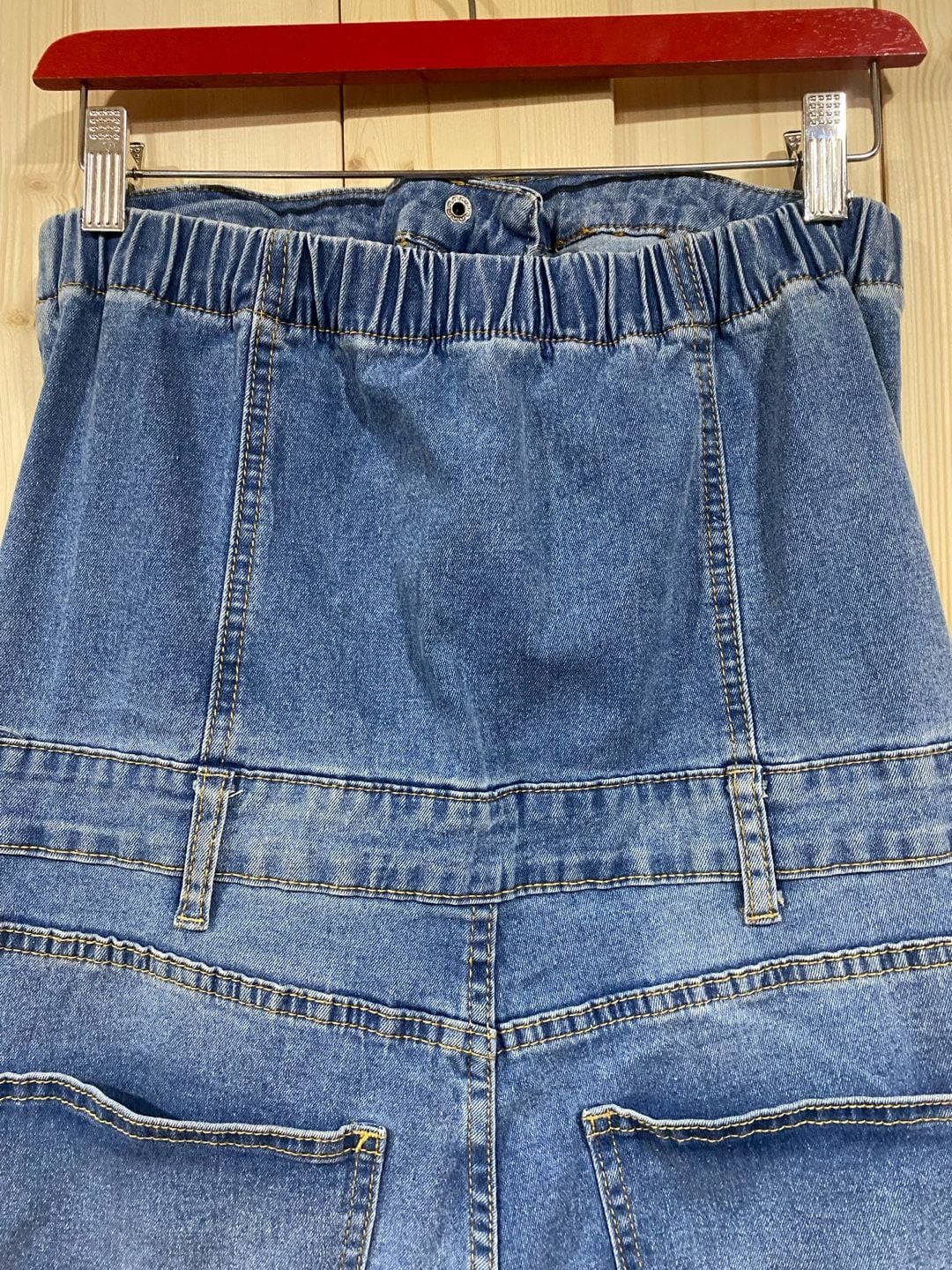 New!!Denim Cross Patch Strapless Jumpsuit Cargo Pants size large 7