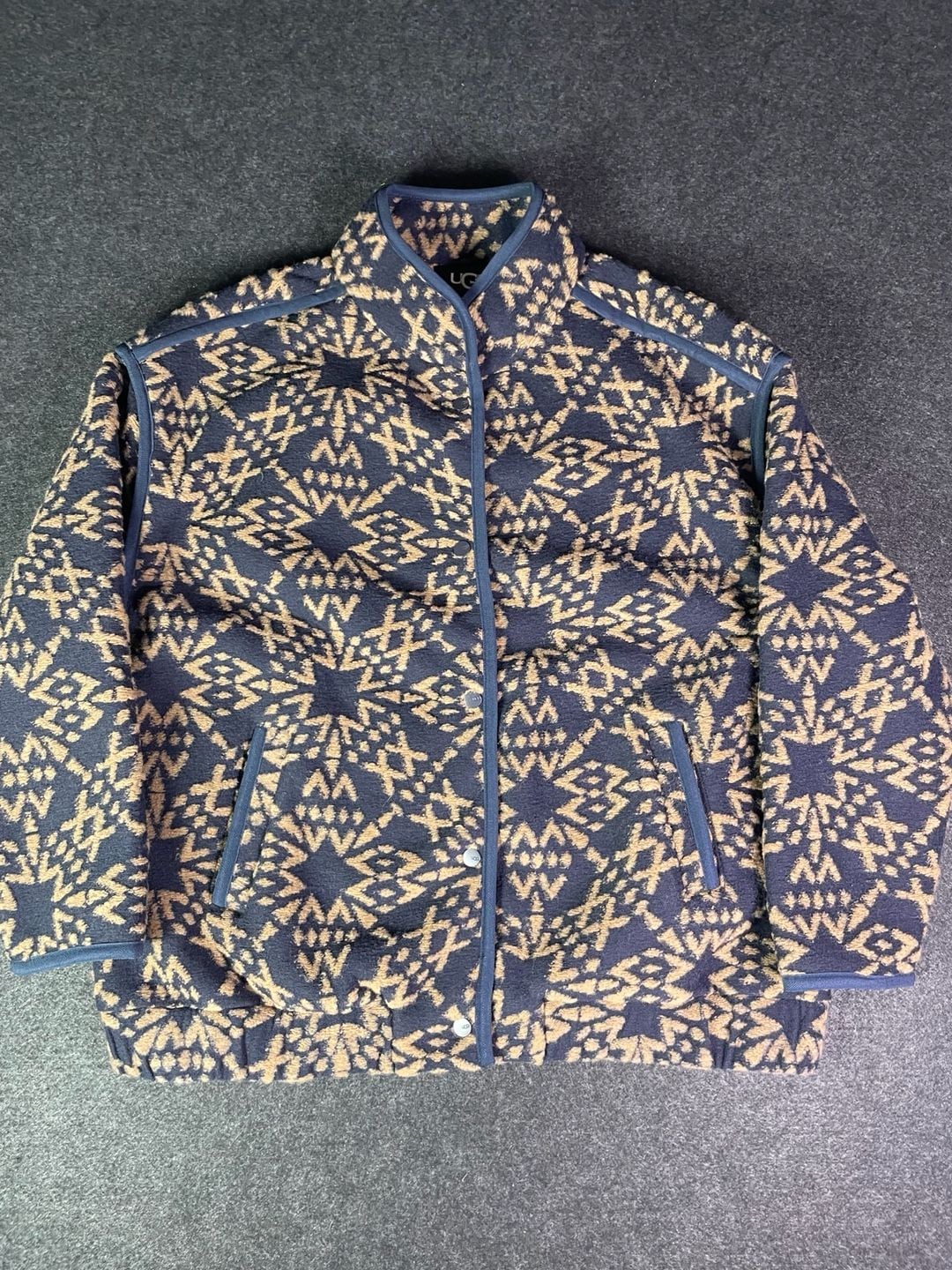 UGG Brigh Snap Fleece Jacket Size M Fair Isle Pattern 2
