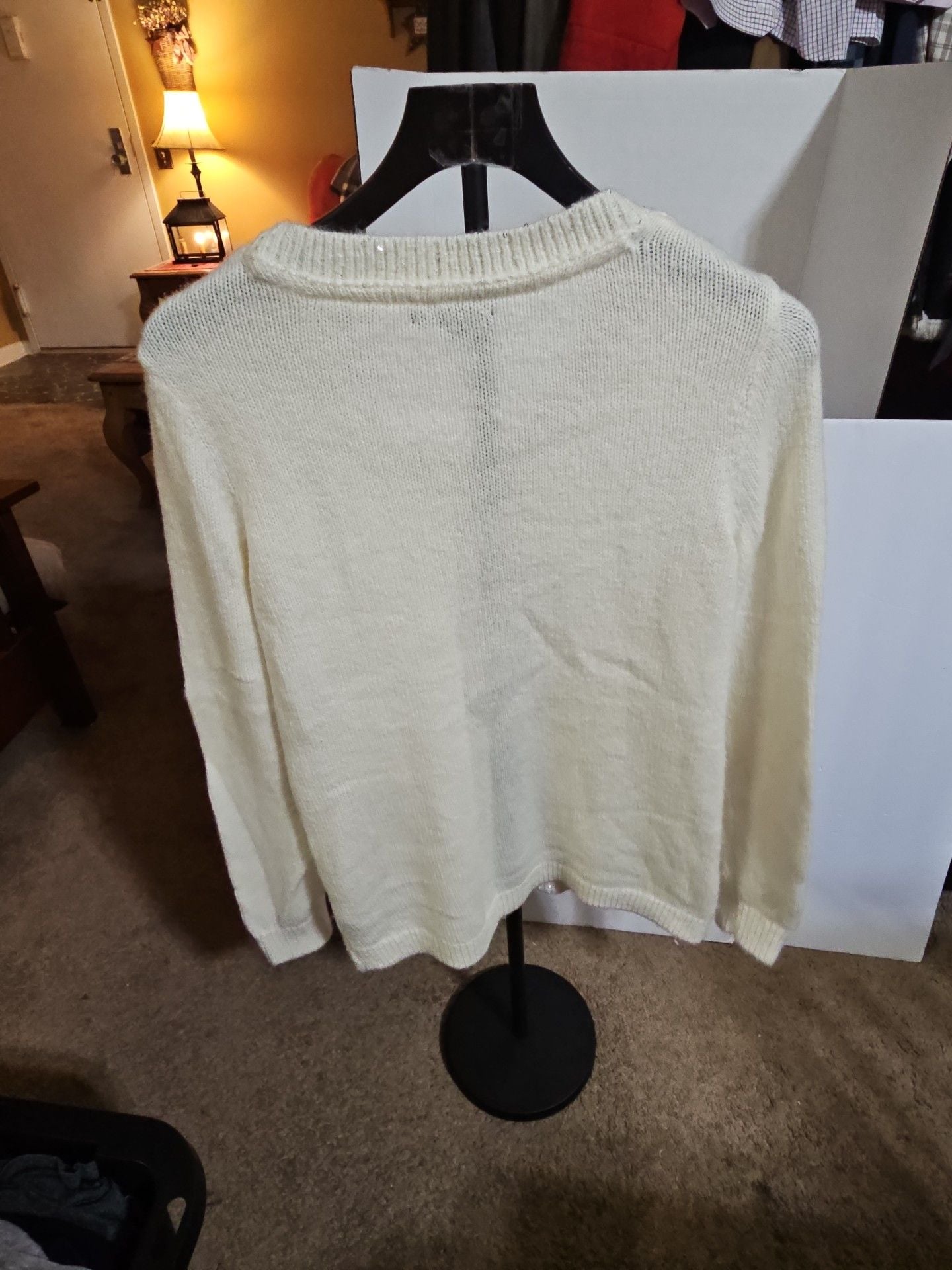 Tommy Hilfiger Sequin Sweater Size L White Long Sleeve Scoop Neck 4