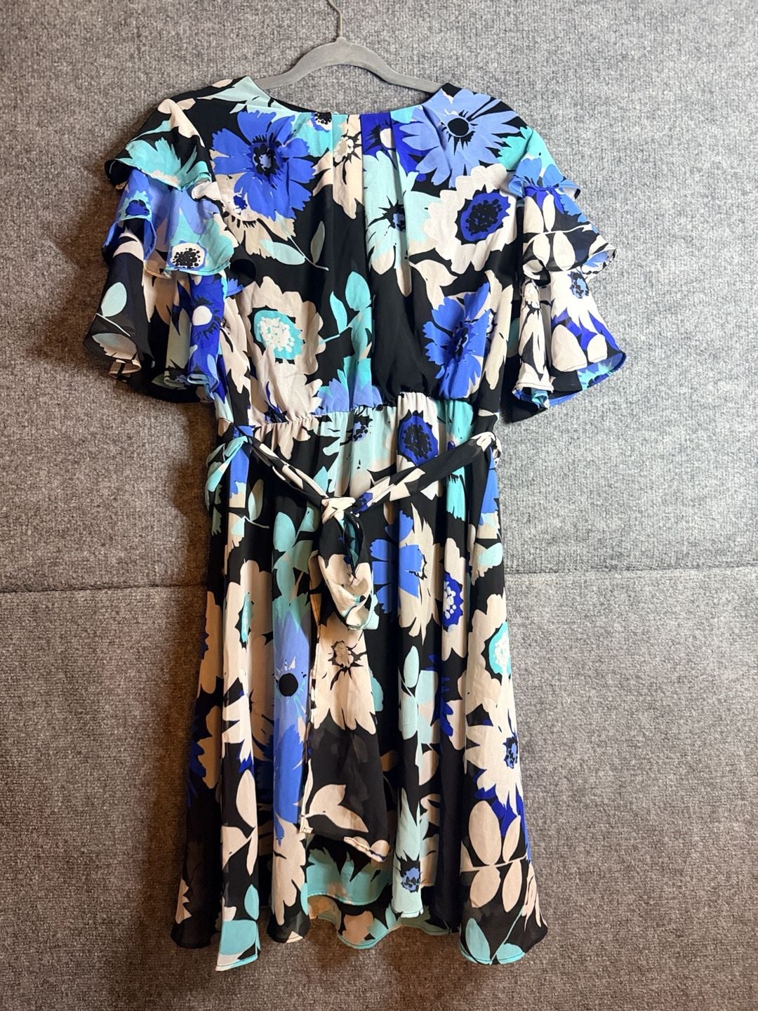 Calvin Klein Floral Dress Size 12 Blue Black Chiffon 2